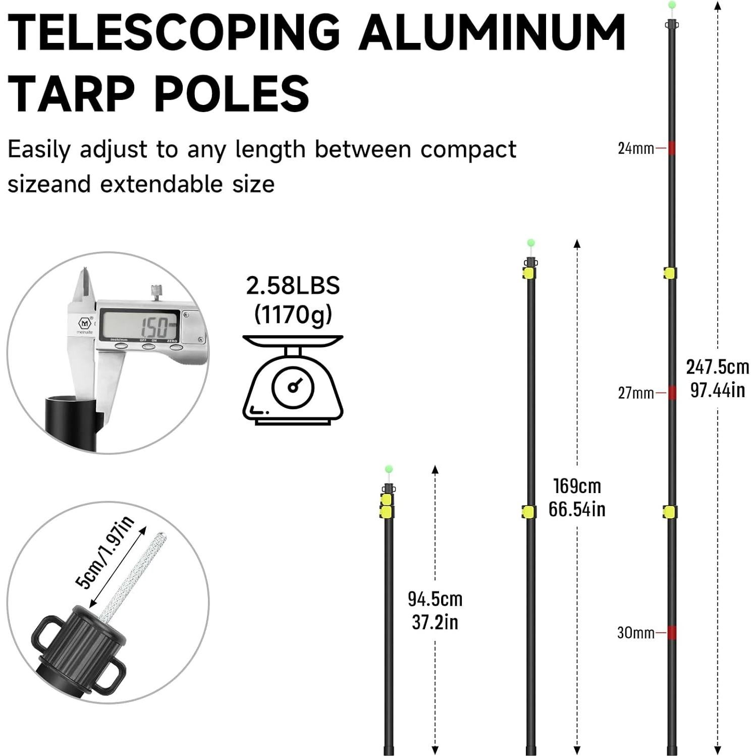Poste Telescópico de Lona SANLIKE 246 cm Aluminio Ajustable
