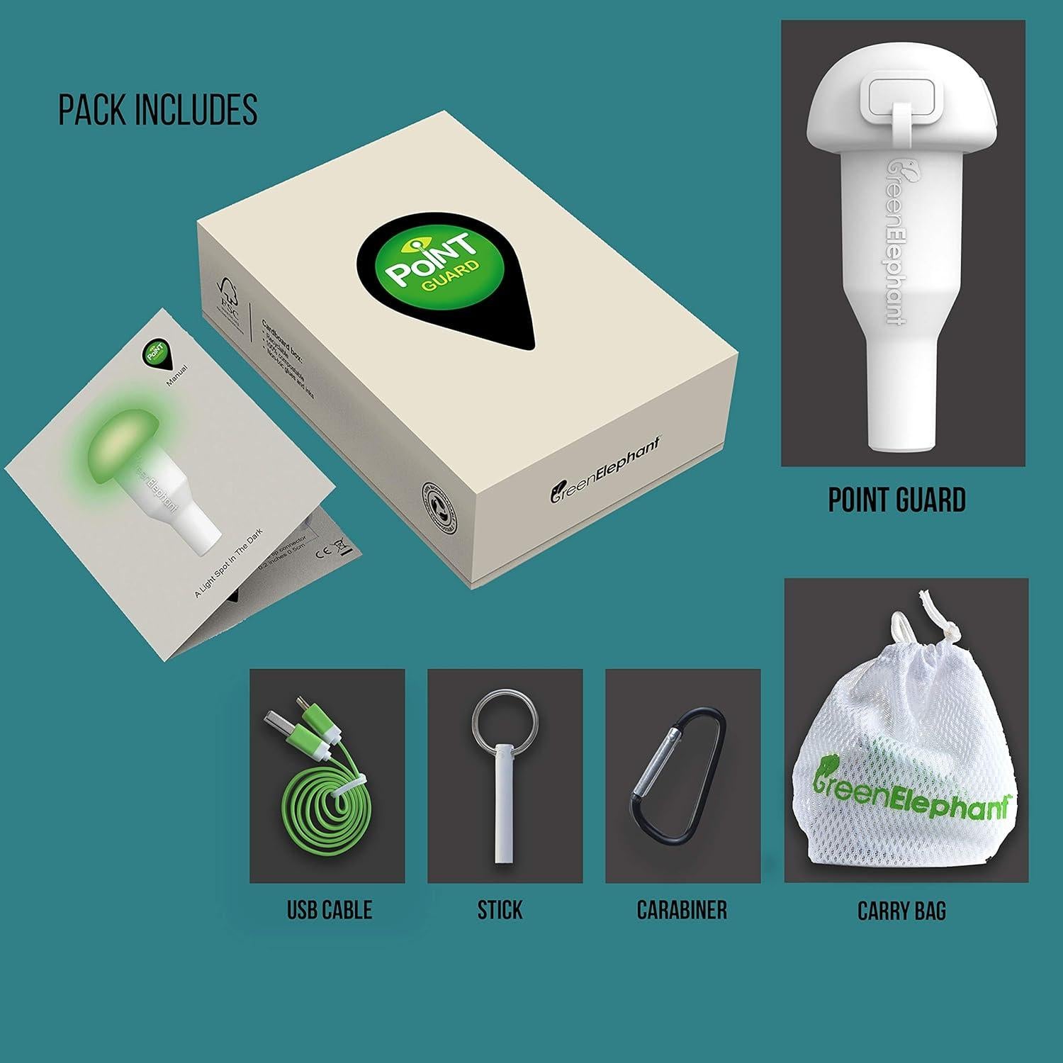 Luz de Poste LED Guardián ELEFANTE VERDE Recargable USB 117.7g