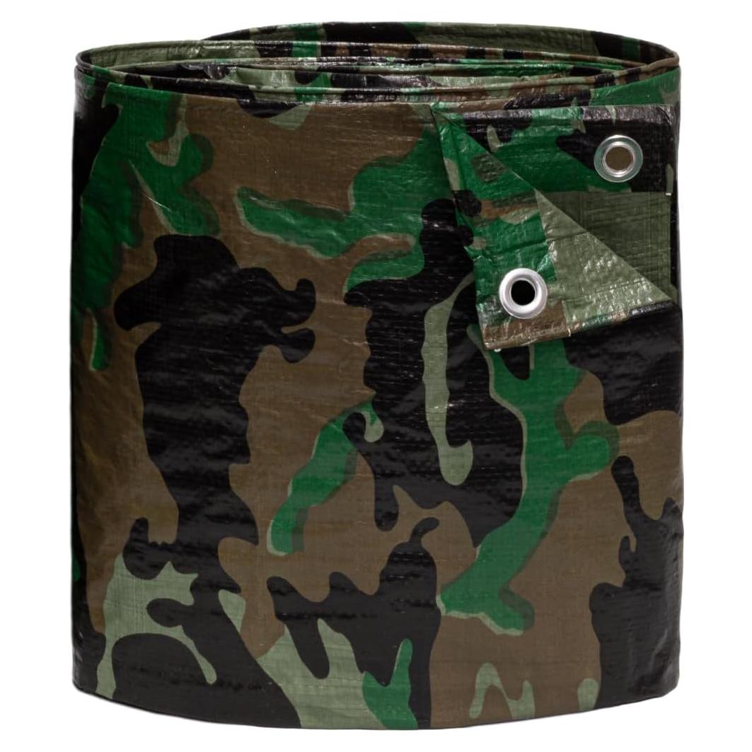 6'x8' [Cut Size] Ultra-Durable Waterproof Camouflage Poly Tarp, 100% HDPE Material, 100% UV Protection, 5 MIL Thick, Reinforced Edges & Corners, Aluminum Grommets