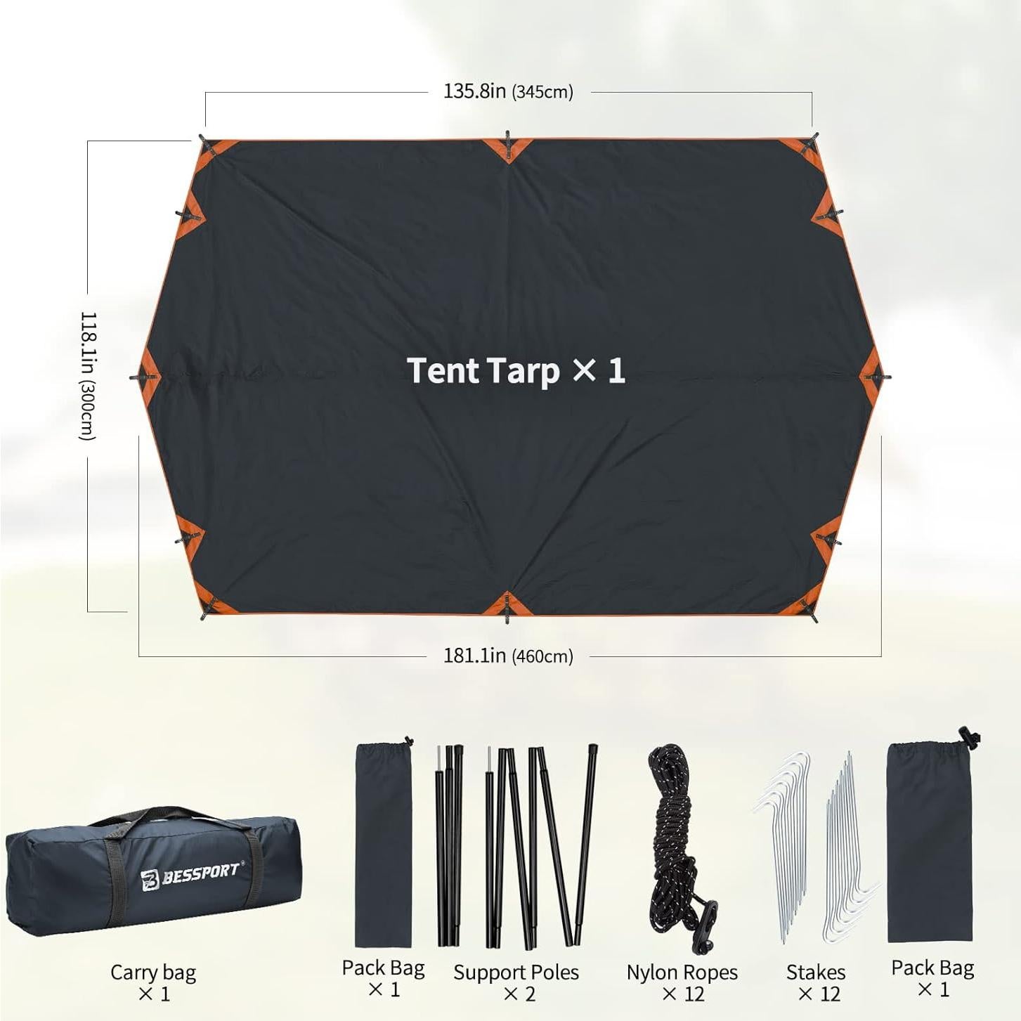 Toldo Camping Bessport 4.88x2.99m Impermeable con Postes