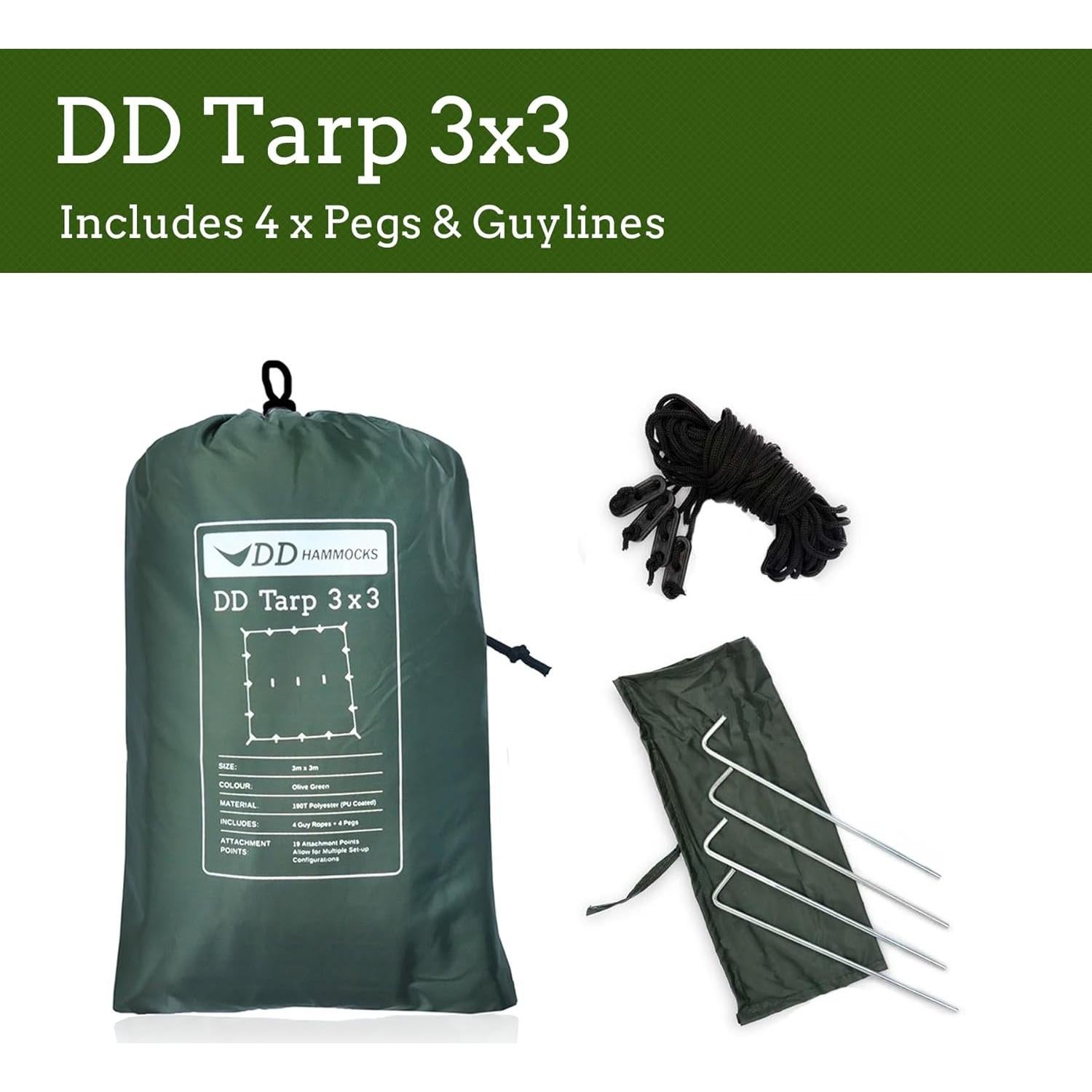 DD Hammocks - DD Tarp 3x3 - Coyote Brown (10ft x 10ft) - 100% Waterproof - Lightweight & Multifunctional Rainfly Tarp Tent Shelter for Camping & Travel Adventure