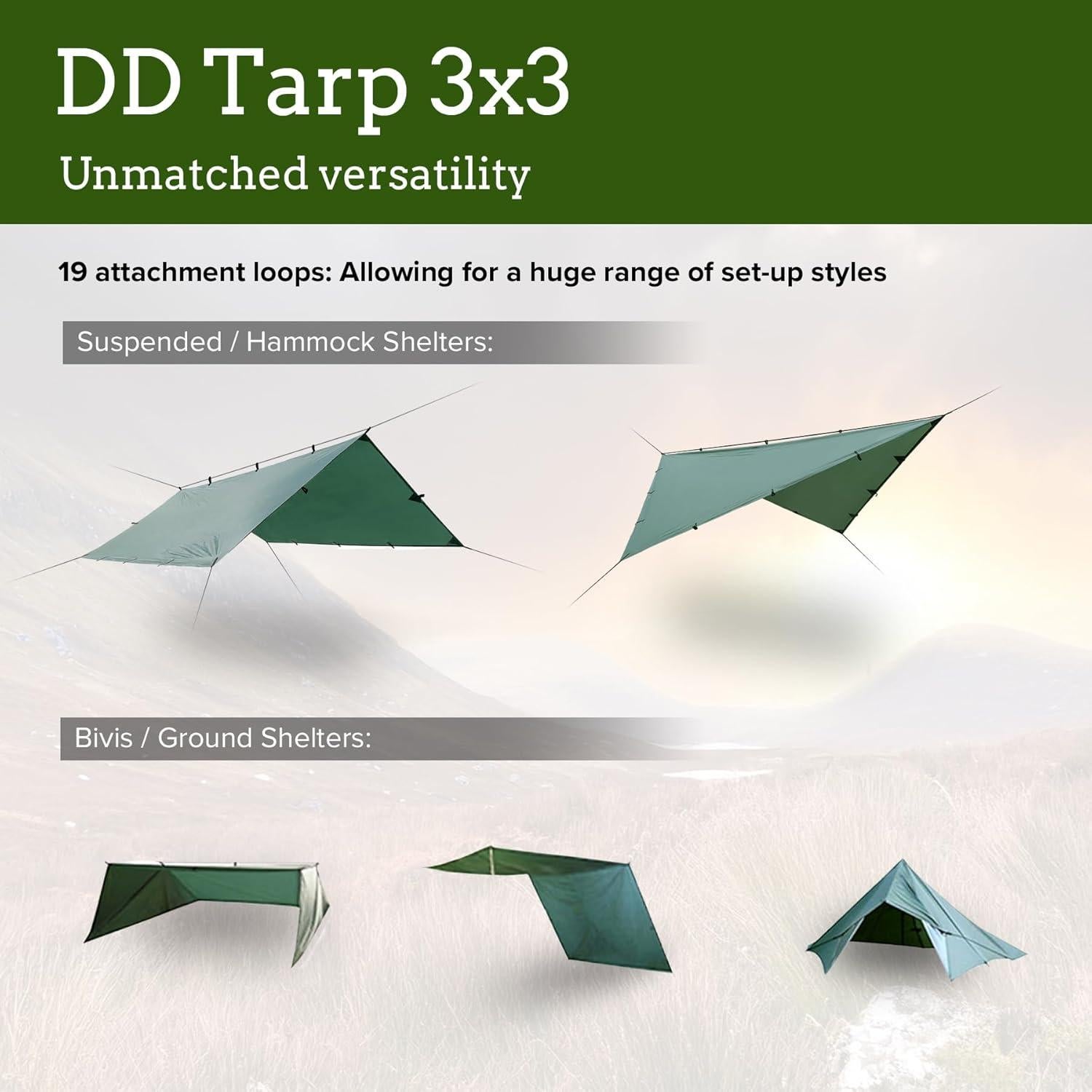 DD Hammocks Tarp 3x3 Verde Oliva - Impermeable y UV50+
