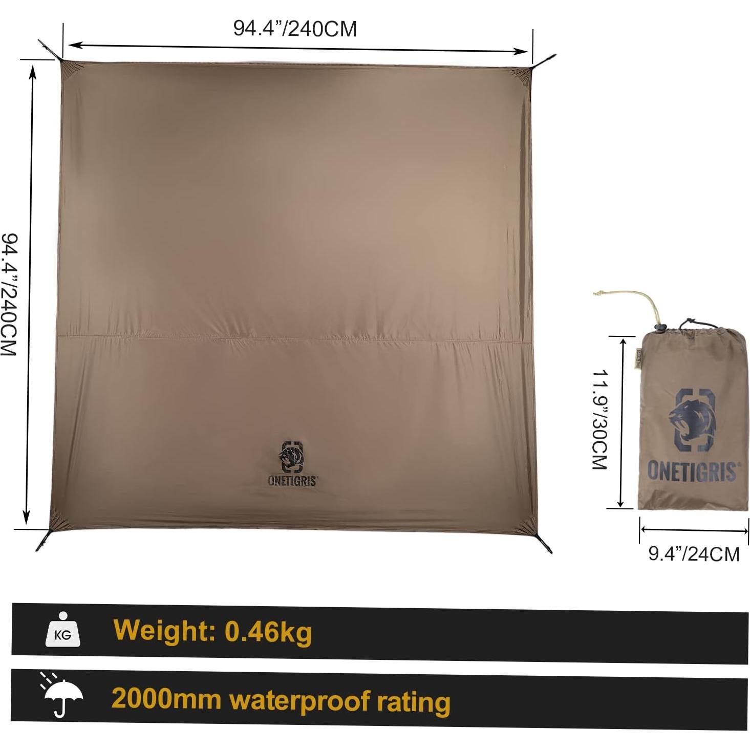 OneTigris Tarp Impermeable 239x239cm para Camping y Playa
