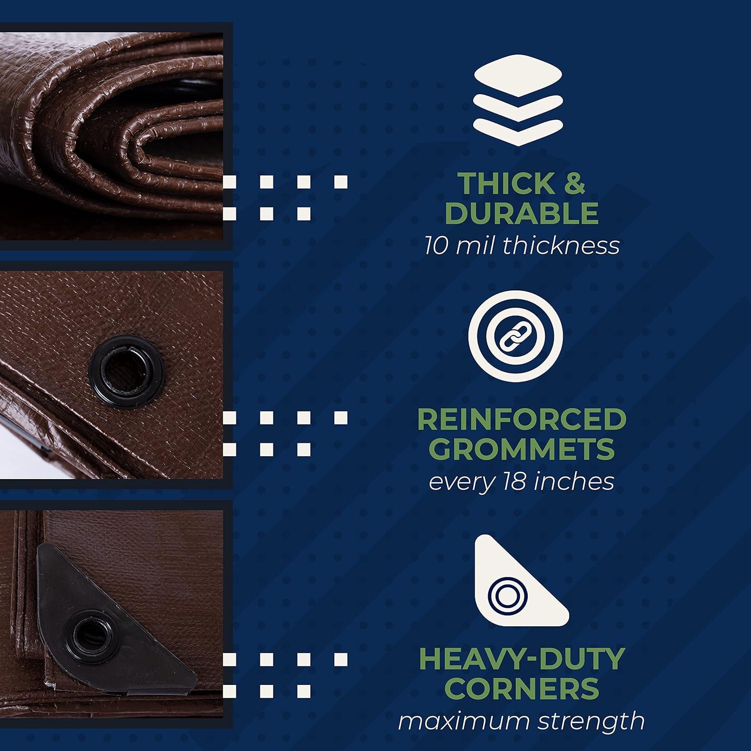 Tent Footprints Tarp Cover Brown/Silver Heavy Duty Thick Material Water Proof Tear Proof UV Resistant Reinforced Edges for Camping Boat Tent RV or Pool Cover Tent Footprints 8X10