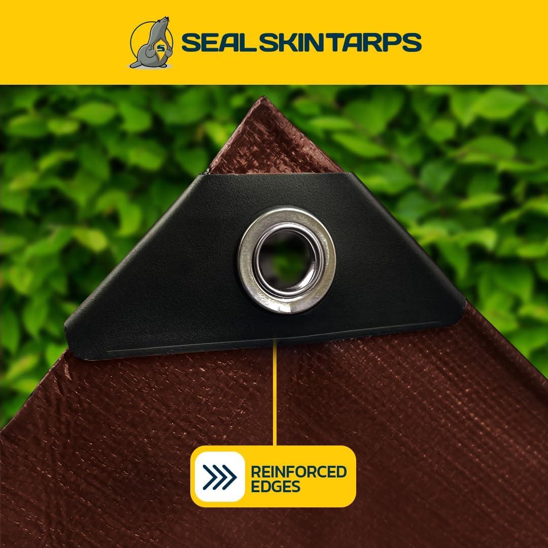 Seal Skin Covers Heavy Duty Waterproof Tarp 5x7 FT, 16 Mil 8 OZ 160 GSM Thick Brown Poly Tarp with Rustproof Grommets, Tear-Proof Cover with Reinforced Edges for Camping, Pool, Canopy Use