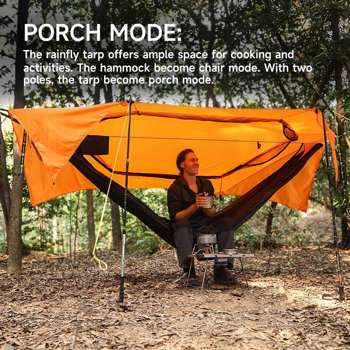 SkyNest 11ft Hammock with Net and Rain Fly Tarp, 4 in 1 Camping Hammock Tent, Ultralight Portable Double-Layer Hammock with Ridge Rope for Camping, Hiking and Backpacking