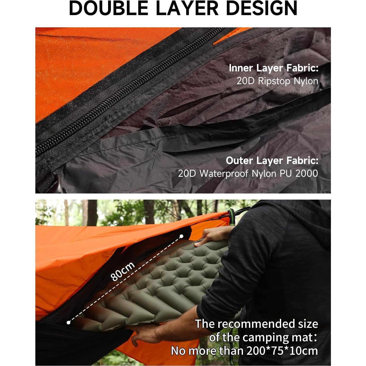 SkyNest 11ft Hammock with Net and Rain Fly Tarp, 4 in 1 Camping Hammock Tent, Ultralight Portable Double-Layer Hammock with Ridge Rope for Camping, Hiking and Backpacking