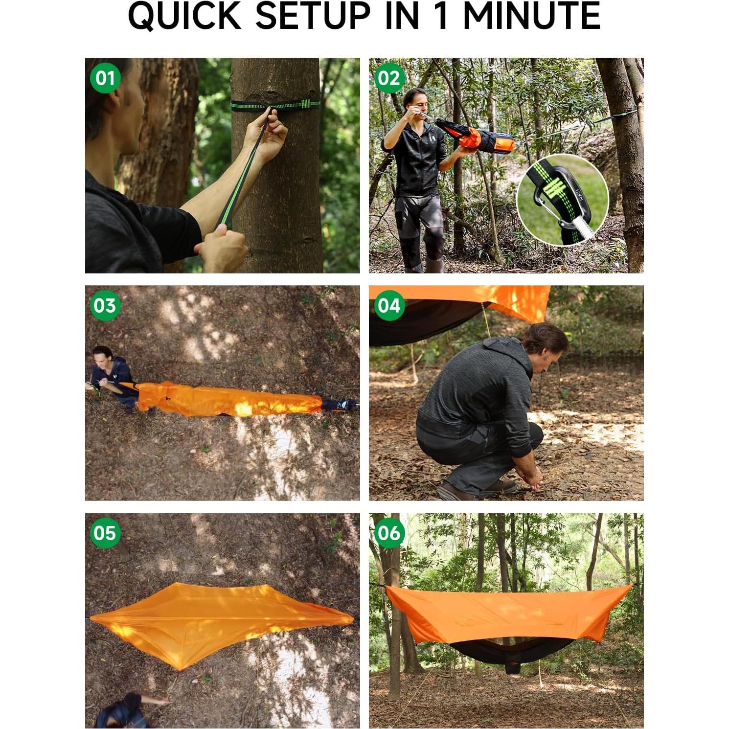 SkyNest 11ft Hammock with Net and Rain Fly Tarp, 4 in 1 Camping Hammock Tent, Ultralight Portable Double-Layer Hammock with Ridge Rope for Camping, Hiking and Backpacking