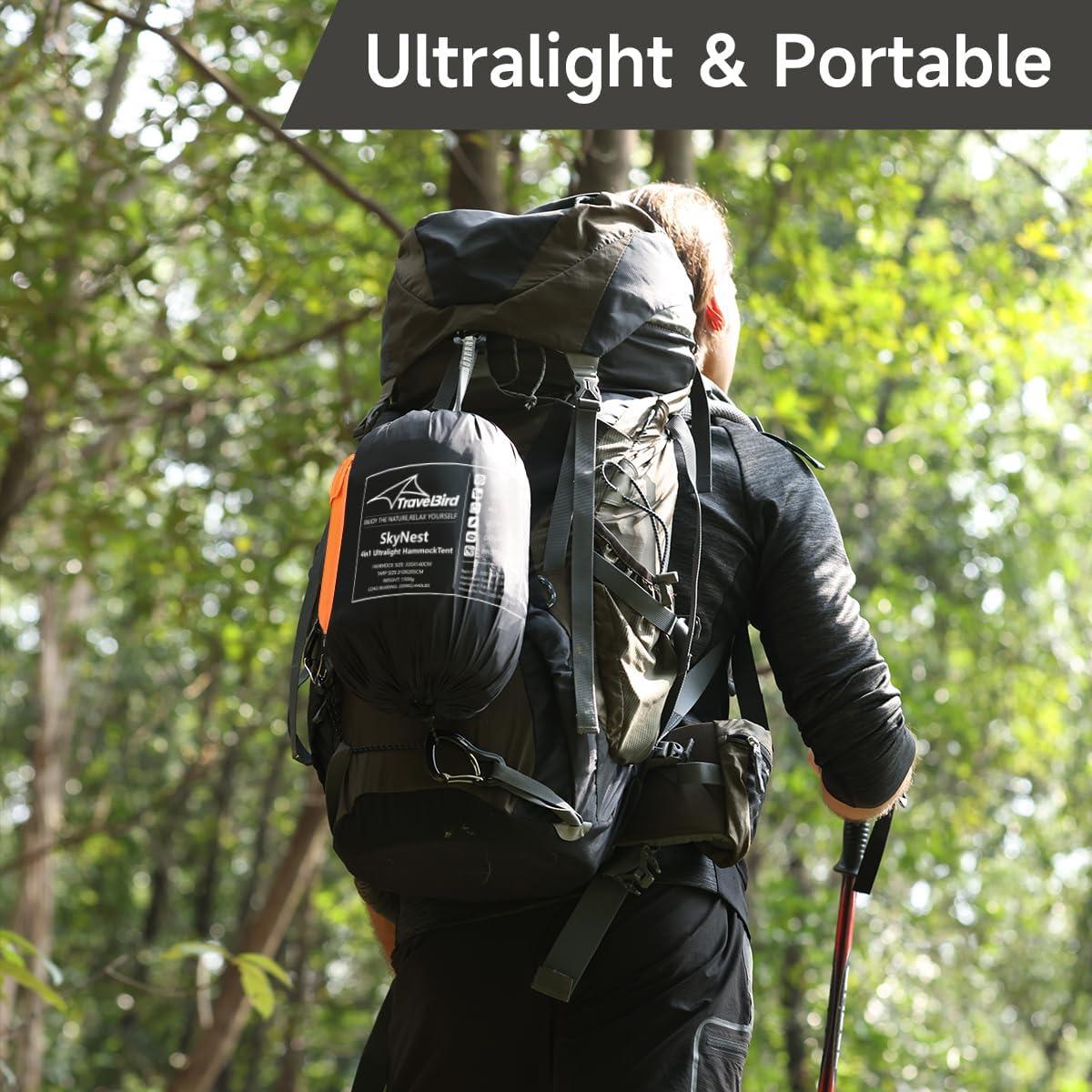 SkyNest 11ft Hammock with Net and Rain Fly Tarp, 4 in 1 Camping Hammock Tent, Ultralight Portable Double-Layer Hammock with Ridge Rope for Camping, Hiking and Backpacking