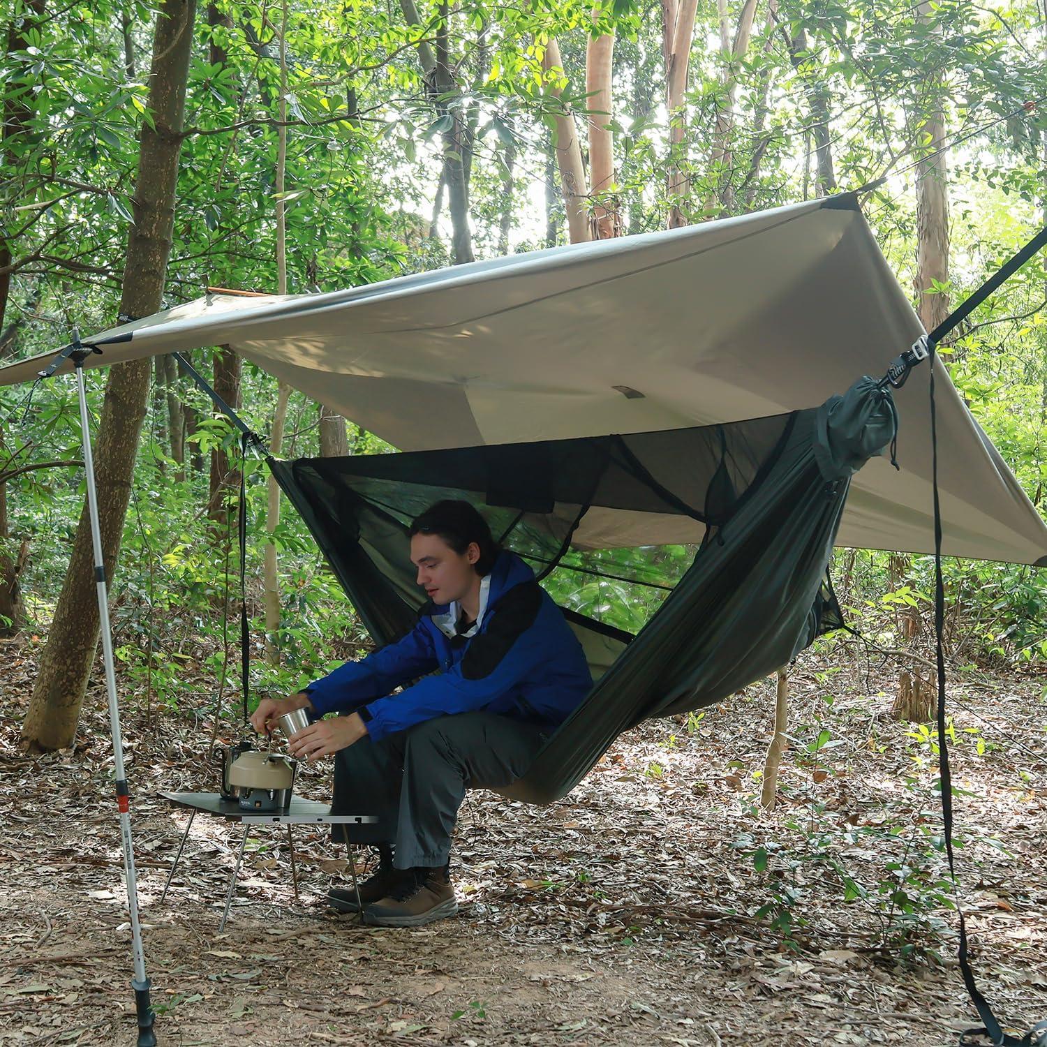 Hamaca de Camping NomadNest 3.35m con Lona 4.27m y Malla Desmontable