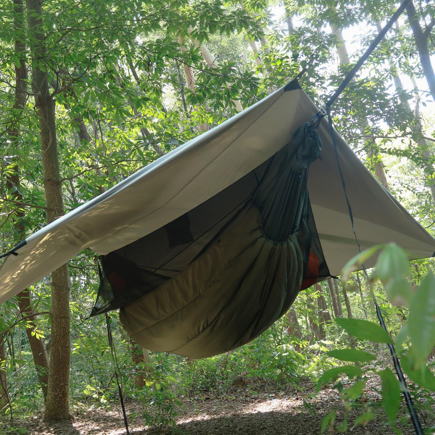 Hamaca de Camping NomadNest 3.35m con Lona 4.27m y Malla Desmontable