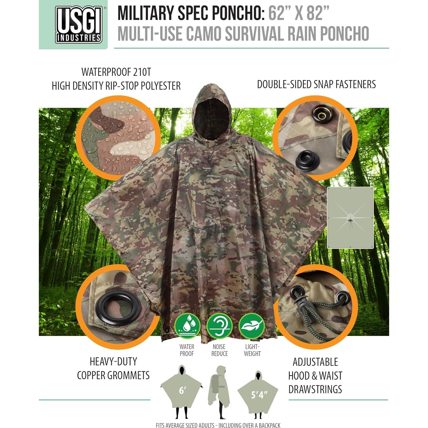 Poncho Militar USGI Industries Multiuso Camuflaje Rip Stop 150x218 cm