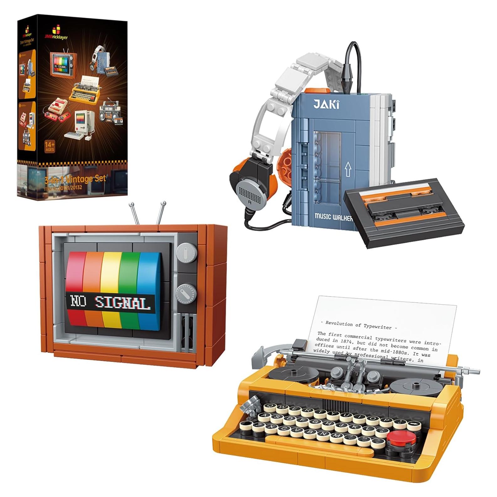 Set Retro JMBricklayer 20131 Máquina de Escribir y Walkman