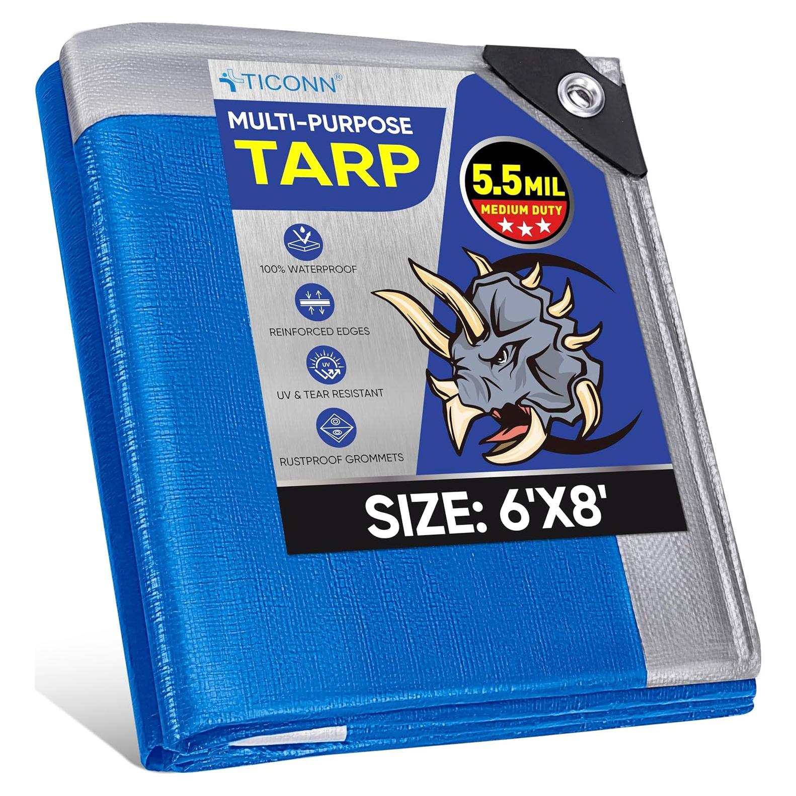 Lona Impermeable TICONN 1.83m x 2.44m 5.5 Mil Resistente UV