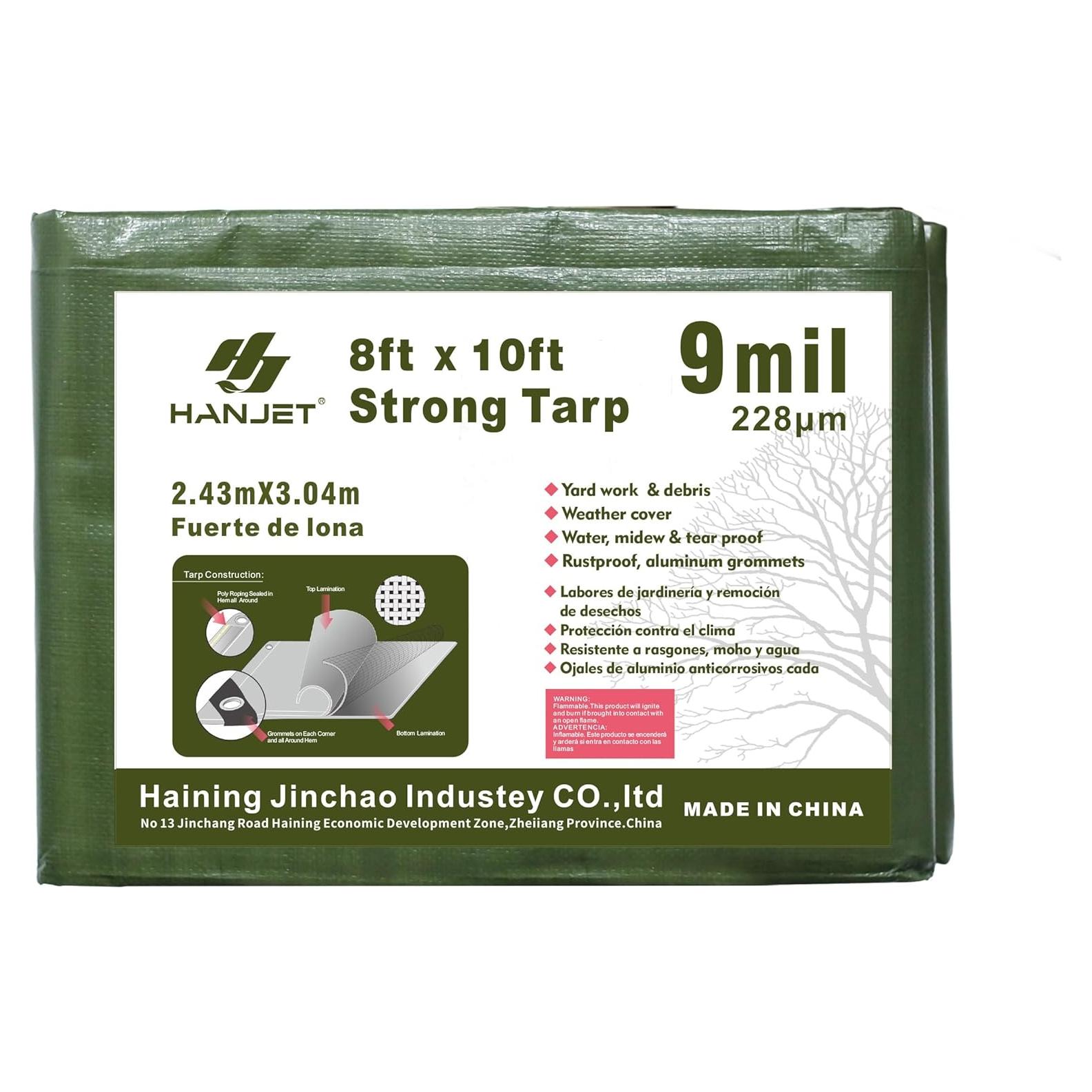 Lona 2.44 x 3.05 m Gruesa PE Hanjet Impermeable Verde Militar