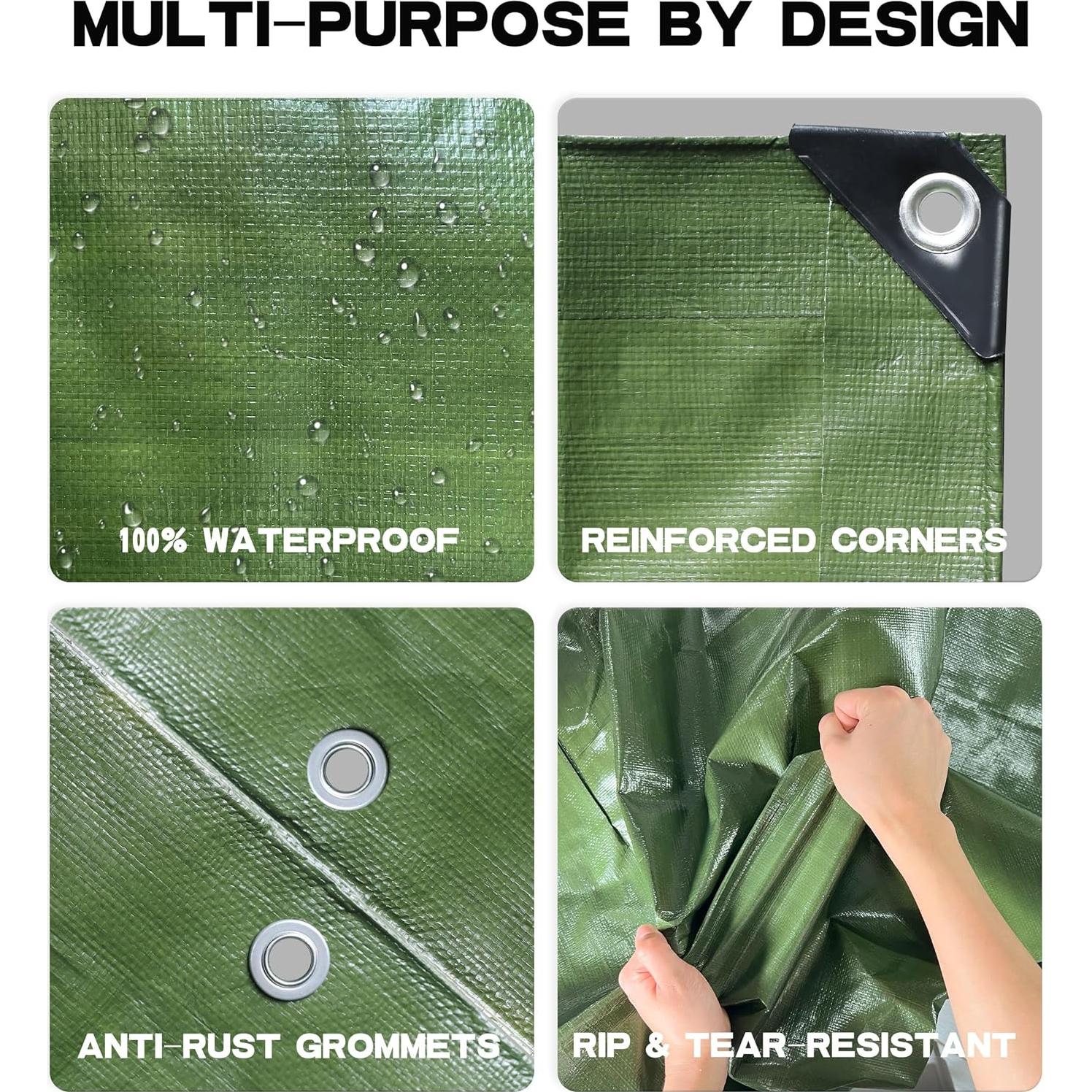 Lona 2.44 x 3.05 m Gruesa PE Hanjet Impermeable Verde Militar