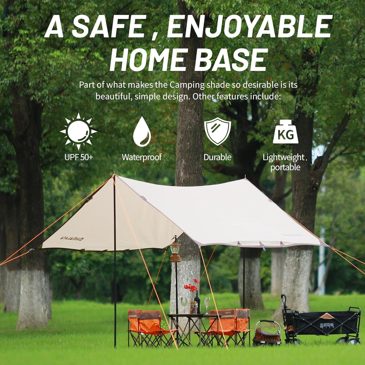 Himalaya Rain Tarp for Camping 4-6 Person Tent Tarp with 2 Poles Canopy Sun Shield Tarp UPF 50+ Outdoor Camping Traveling Awning Backpacking (118.1" x 114.1")