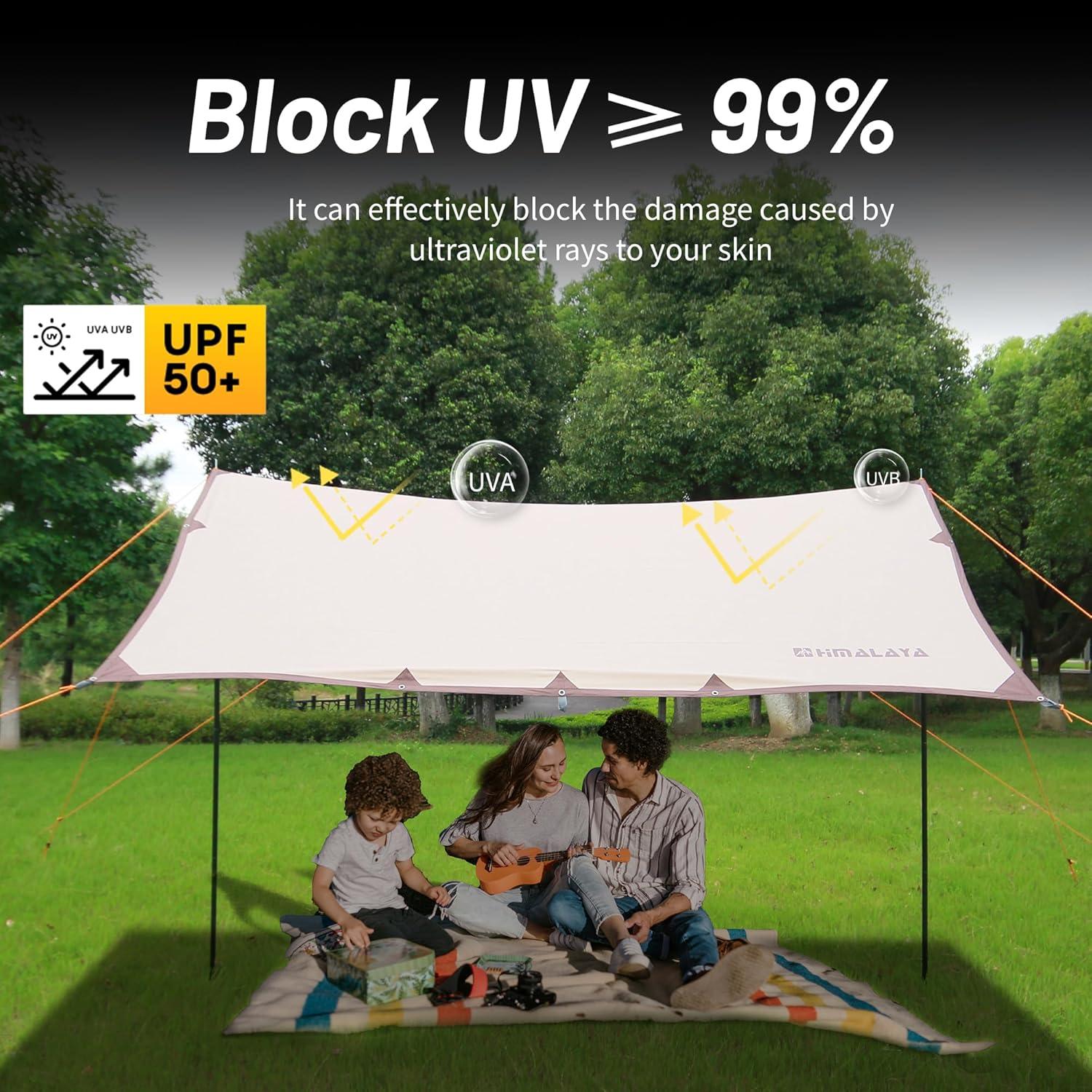 Himalaya Rain Tarp for Camping 4-6 Person Tent Tarp with 2 Poles Canopy Sun Shield Tarp UPF 50+ Outdoor Camping Traveling Awning Backpacking (118.1" x 114.1")