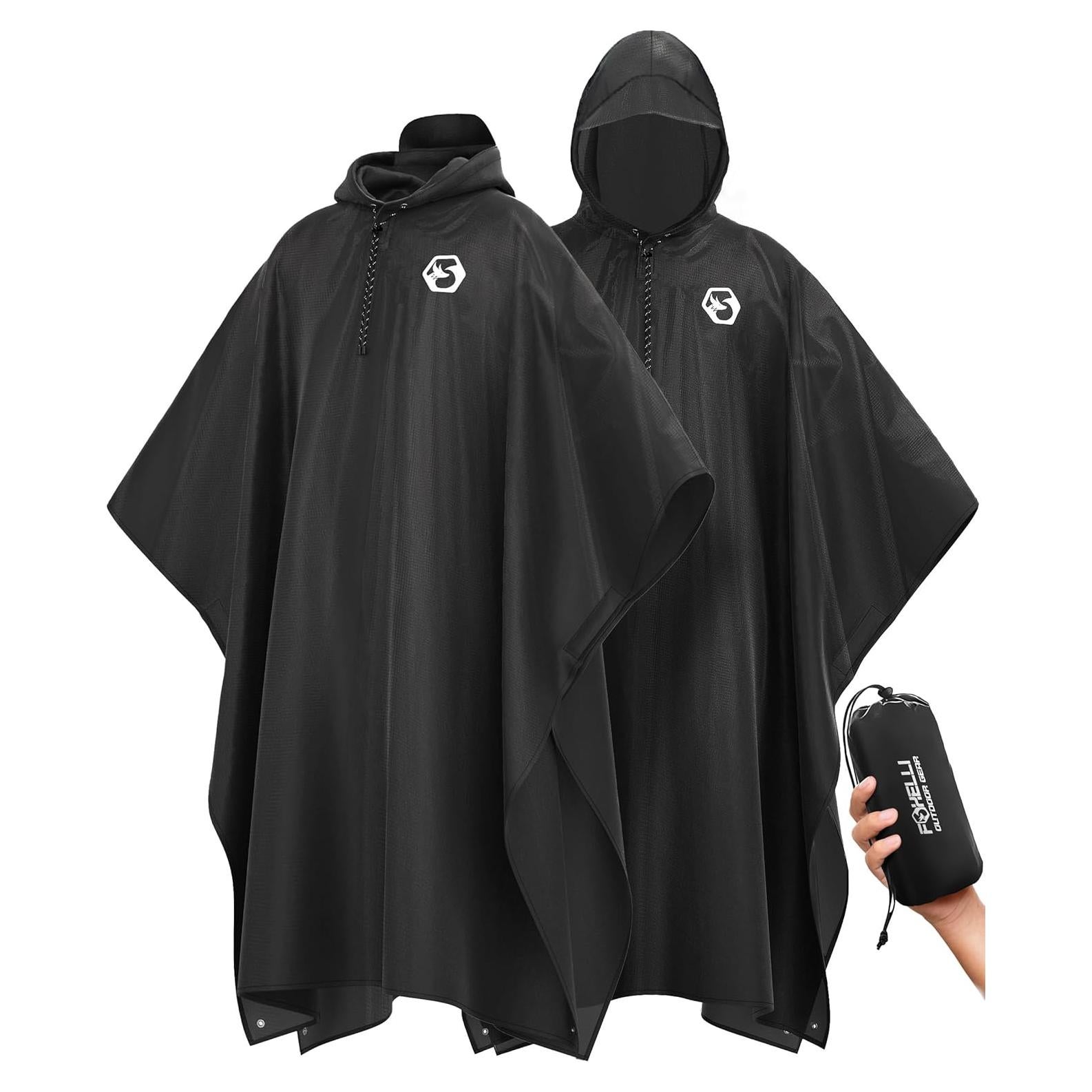 Poncho de Lluvia Foxelli Adulto Impermeable 2-Pack Negro