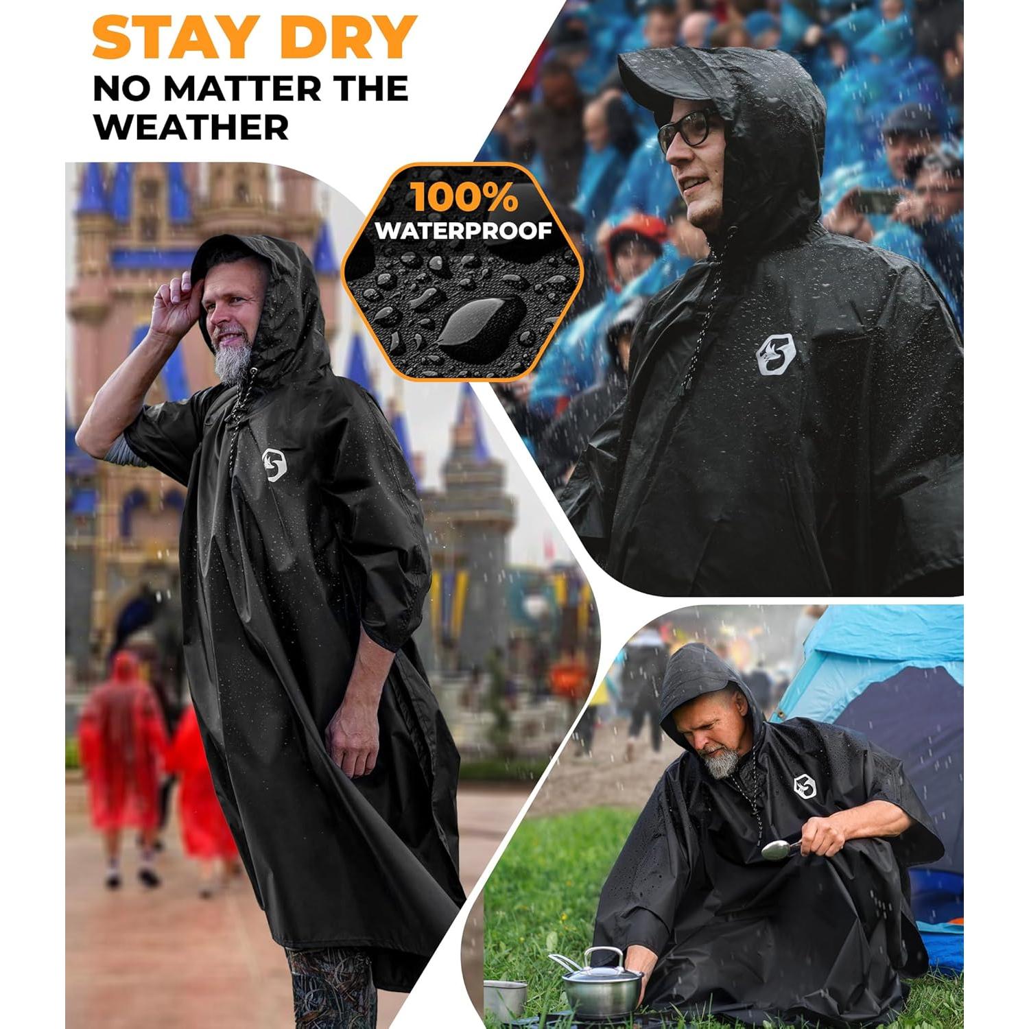 Poncho de Lluvia Foxelli Adulto Impermeable 2-Pack Negro