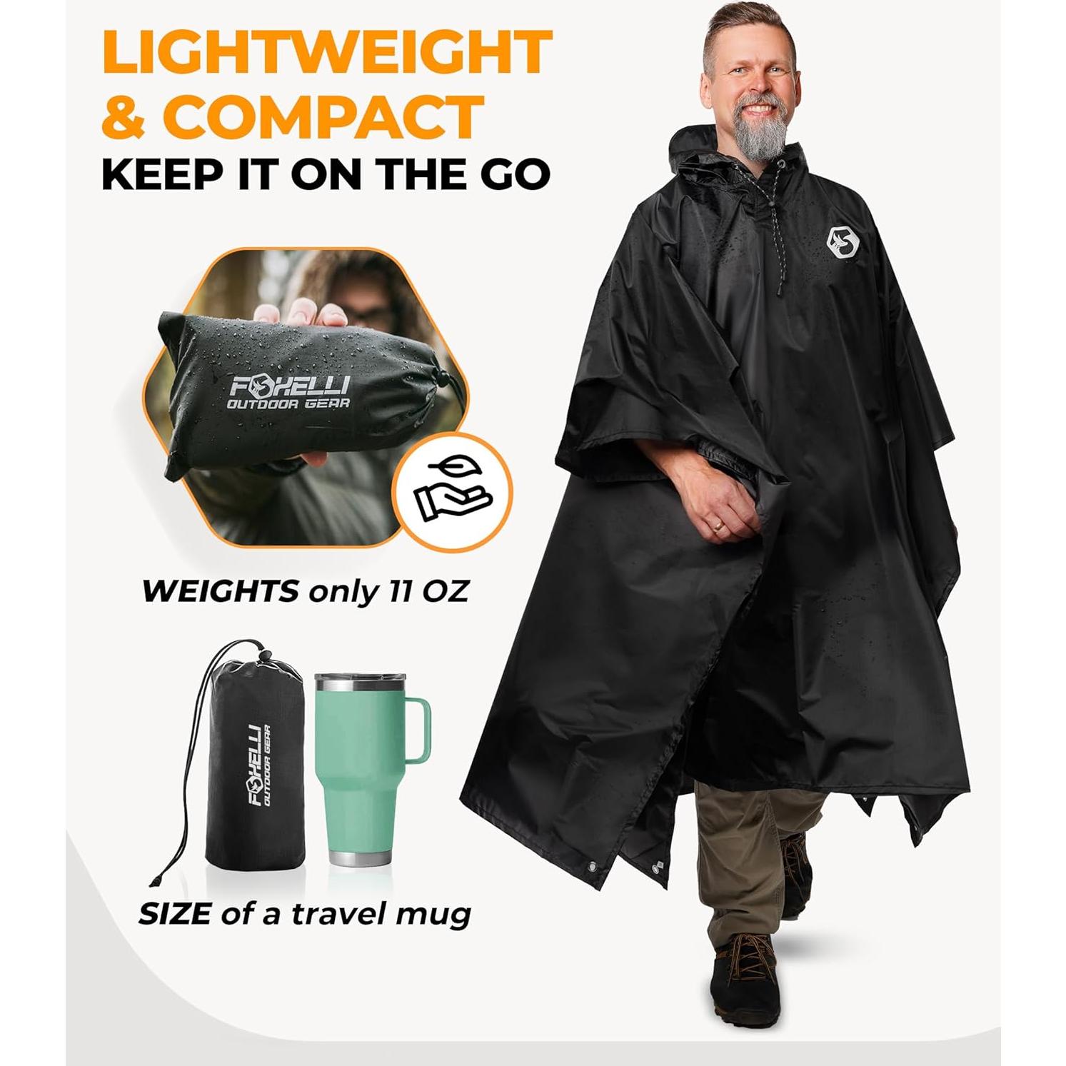 Poncho de Lluvia Foxelli Adulto Impermeable 2-Pack Negro