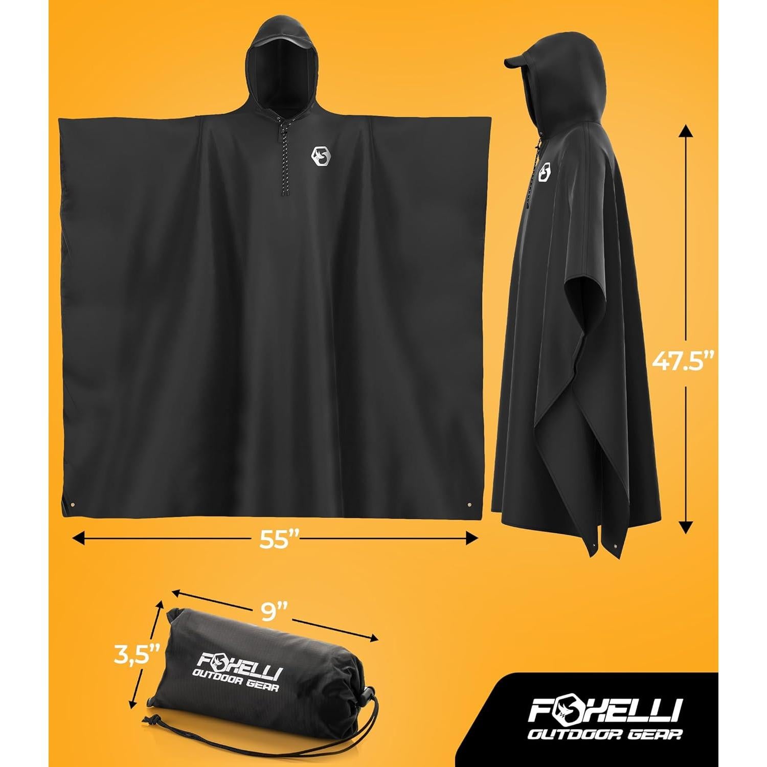 Poncho de Lluvia Foxelli Adulto Impermeable 2-Pack Negro