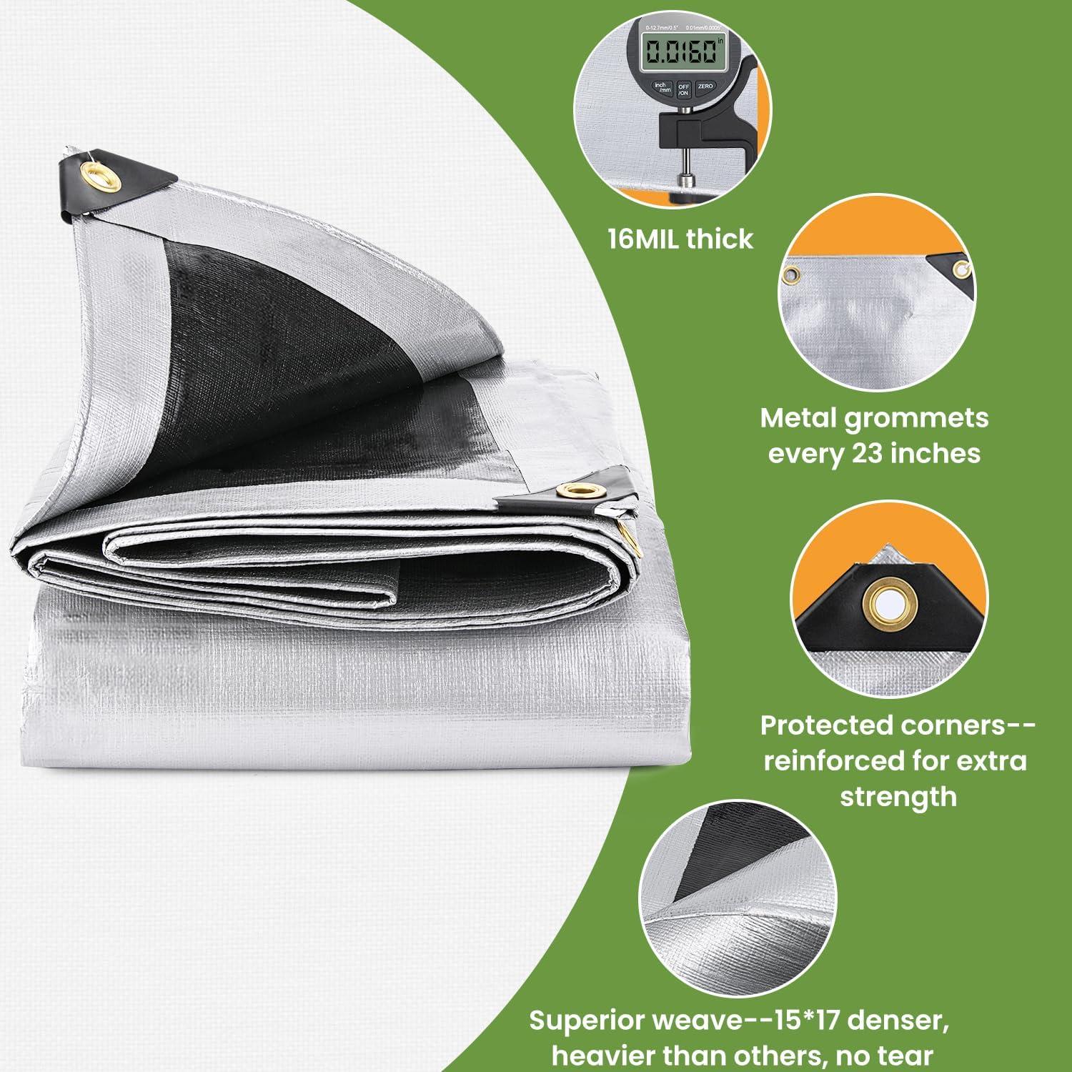 Lona Impermeable Pattiumo 10x20 Pies 16 Mil Plata/Negro