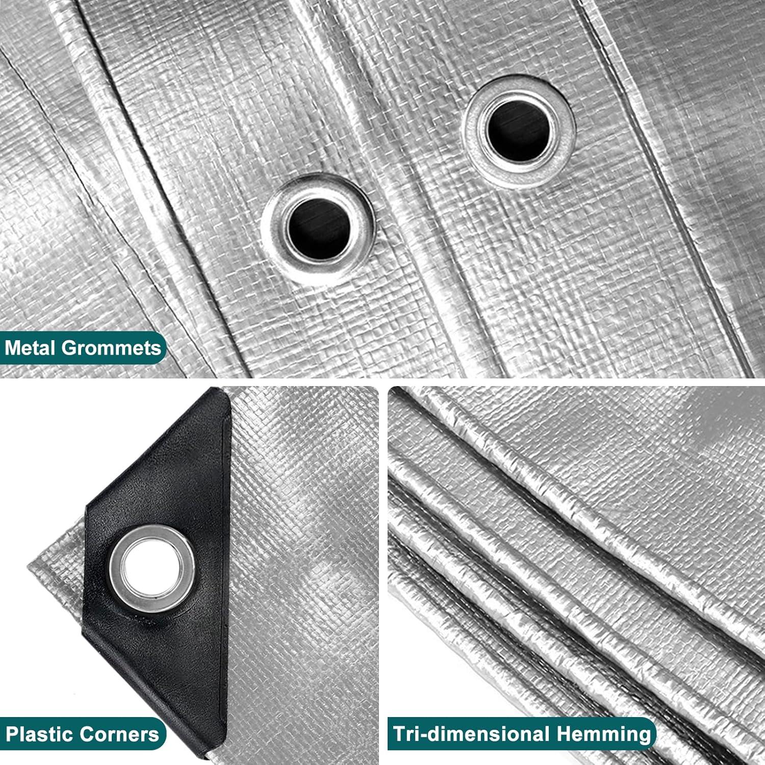 Tarps Heavy Duty Waterproof, 12 Mil Silver Heavy Duty Tarps with Grommets Reinforced Edges, UV Resistant, Tear&Fade Resistant, Small Rain Cover Waterproof Under Tent, 6 * 10FT