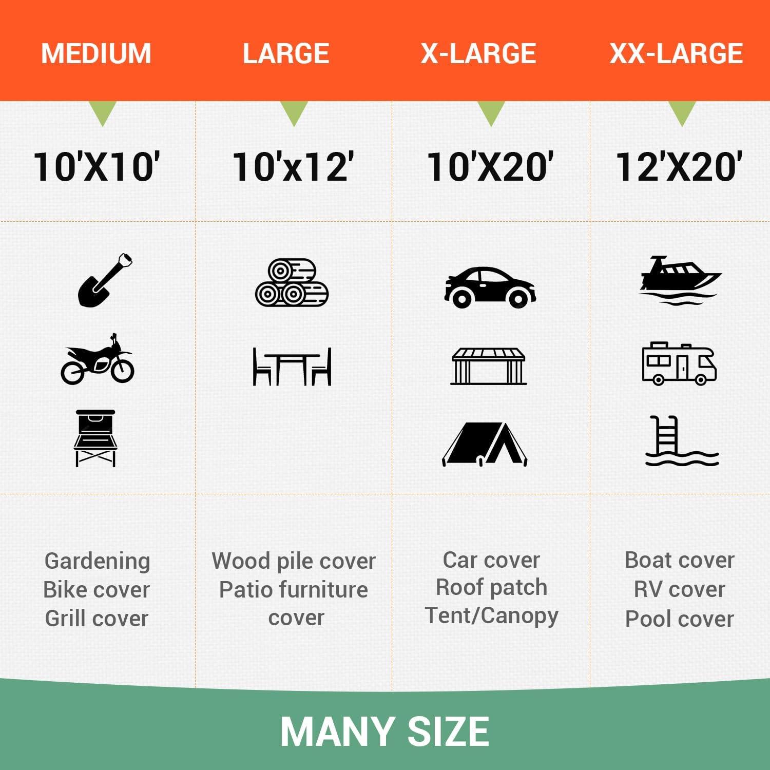 10x10FT Waterproof Tarp, Yumatum 16 Mil Heavy Duty Tarps with Reinforced Edges/Brass Grommets, 100% UV Blocking/Tear Resistant Poly Tarp for Camping, Patio, Tent, Boat(Silver/Black)