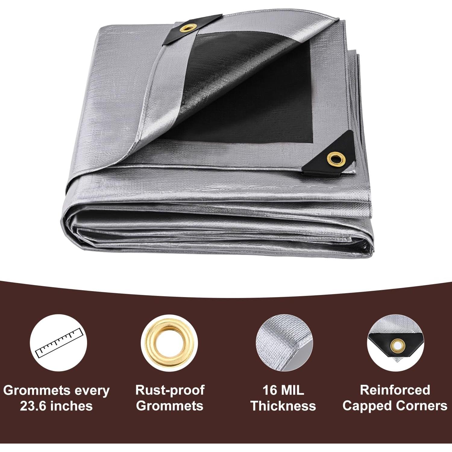 Lona Resistente al Agua Sunvigor 3.66x4.88m 16Mil Plata