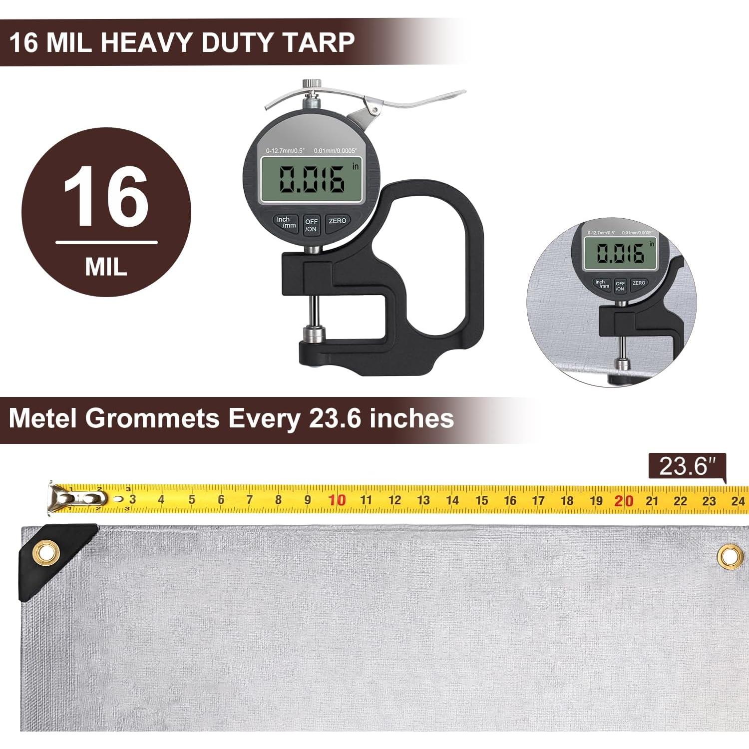Lona Resistente al Agua Sunvigor 3.66x4.88m 16Mil Plata