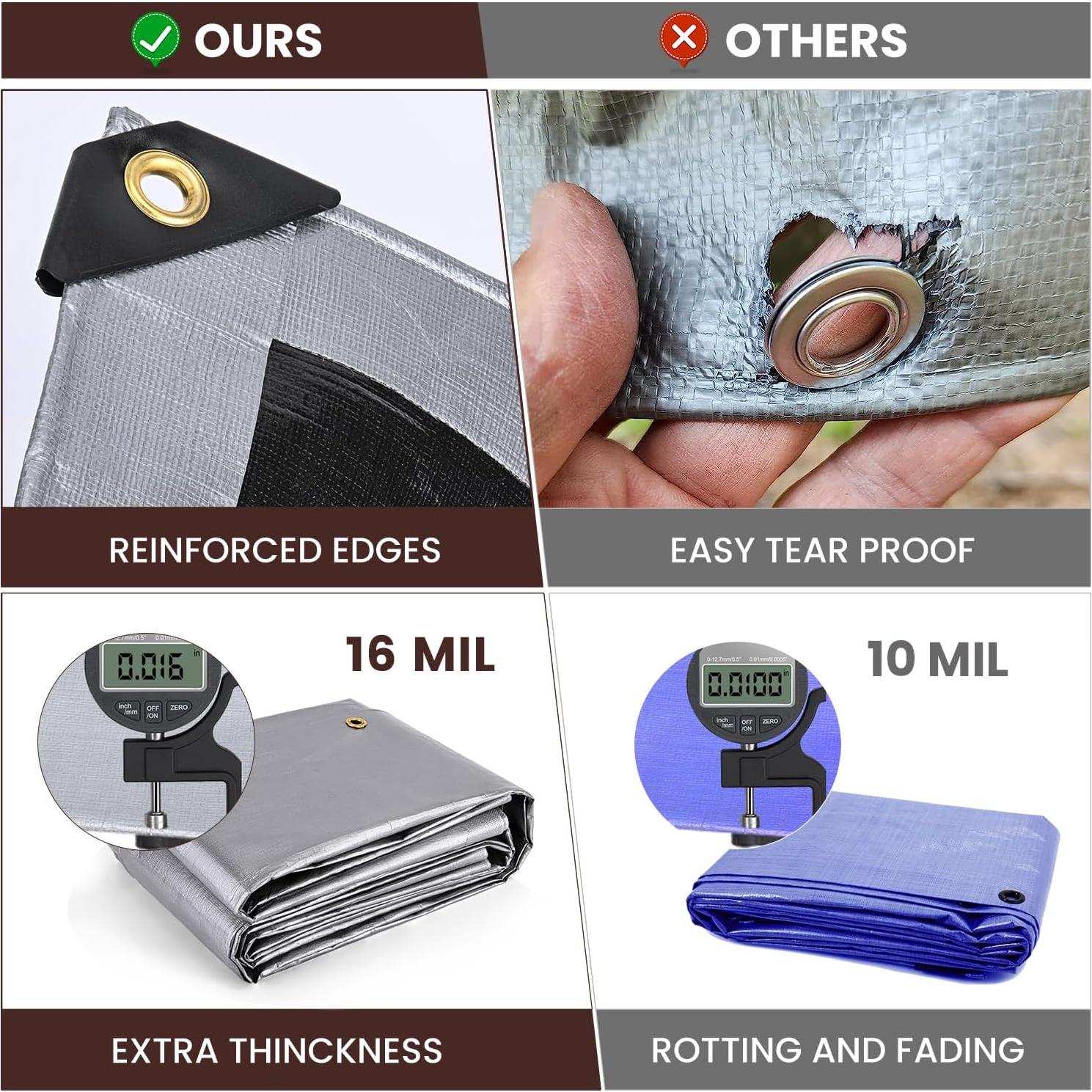 Lona Resistente al Agua Sunvigor 3.66x4.88m 16Mil Plata