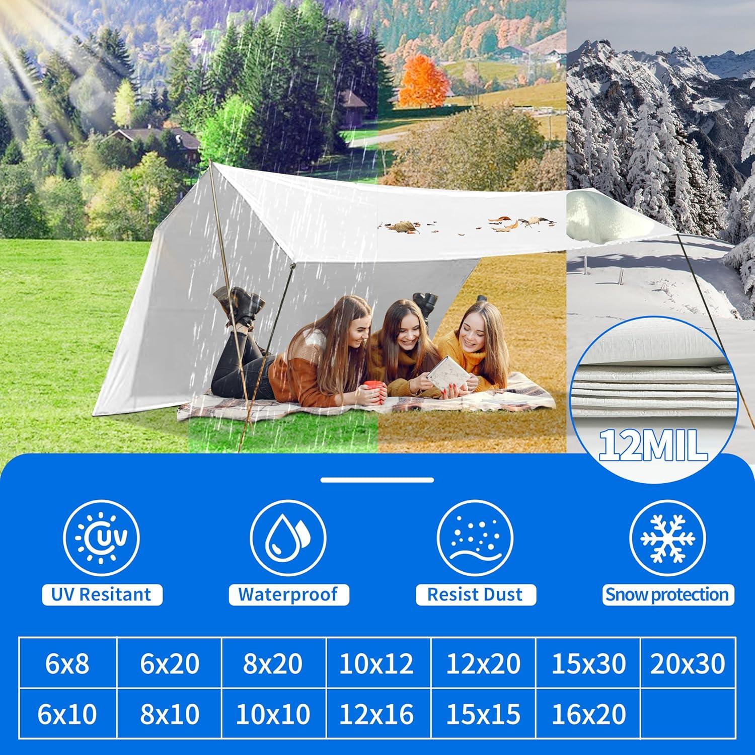 Lona Impermeable MVPNET 3.05x3.66m 12mil Blanca Resistente UV