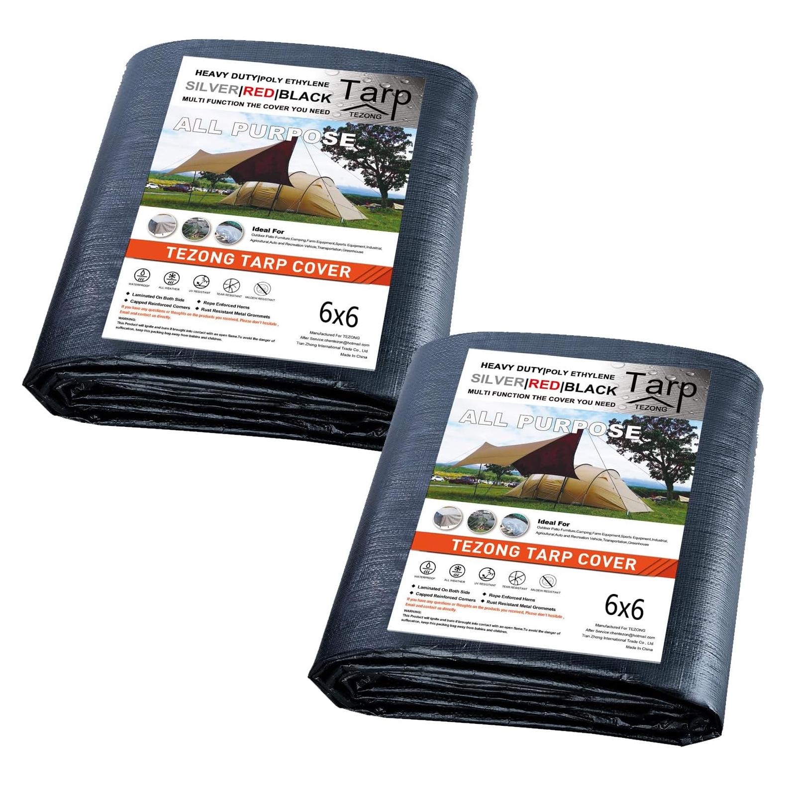 Lona Impermeable TEZONG 6x6 pies 12 Mil - 2 Pack Negra