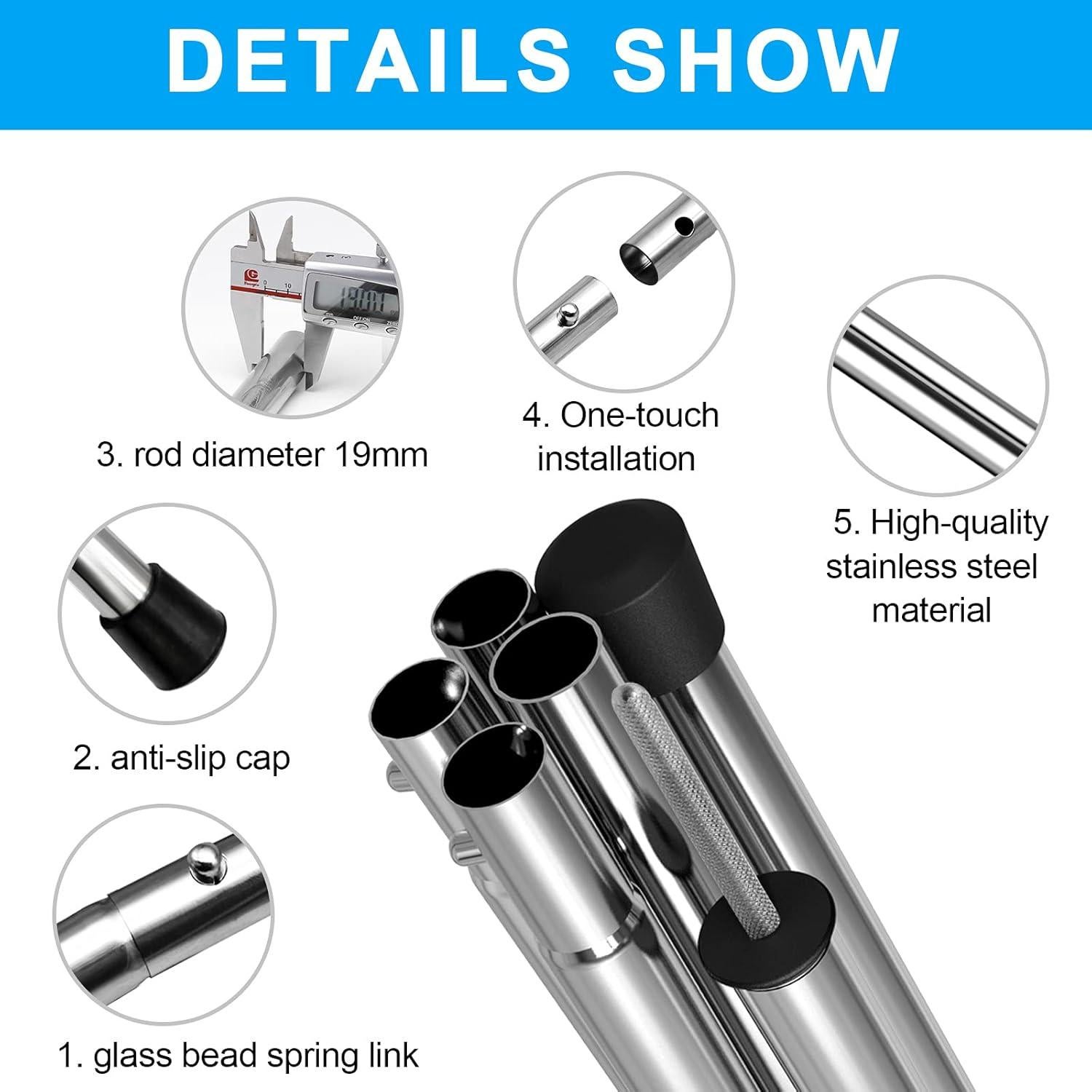 Postes de Camping Telescópicos KOMCLUB - Acero Inoxidable 198.1 cm - Juego de 2