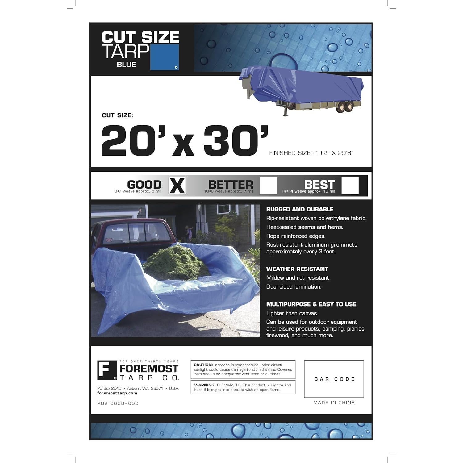 Lona Multiusos Dry Top 6.1x9.1m Azul Resistente al Agua