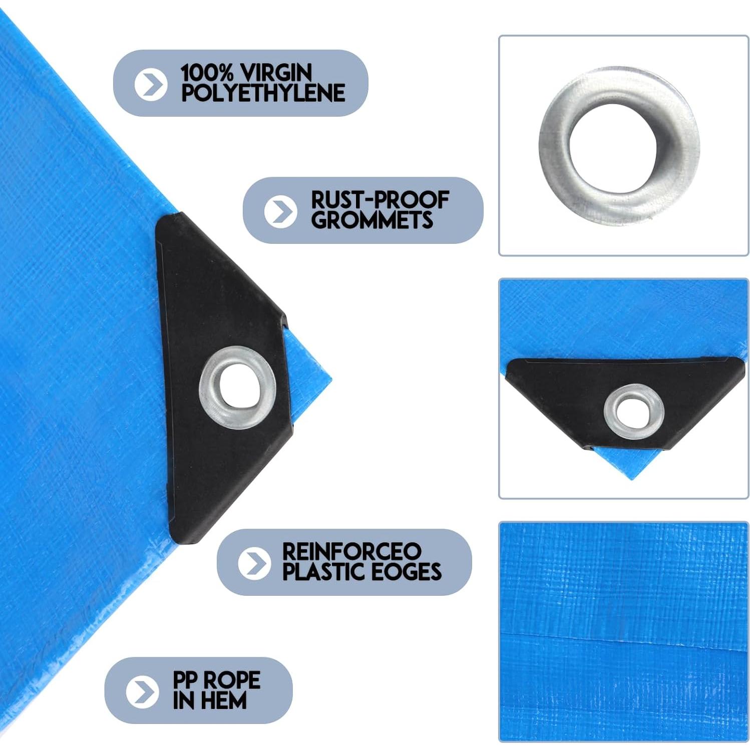 Tarp Heay Duty Waterproof 10x18ft,Blue Tarp Cover Plastic Poly Tarpaulin for Outdoor Cover,Emergency Rain,Roof, Pool, Boat,Camping - Multipurpose with 11Mil Thickness