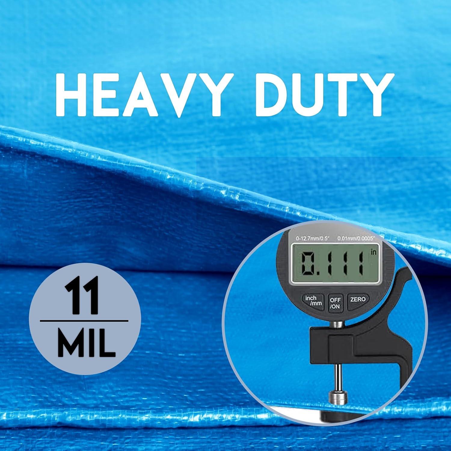 Tarp Heay Duty Waterproof 10x18ft,Blue Tarp Cover Plastic Poly Tarpaulin for Outdoor Cover,Emergency Rain,Roof, Pool, Boat,Camping - Multipurpose with 11Mil Thickness