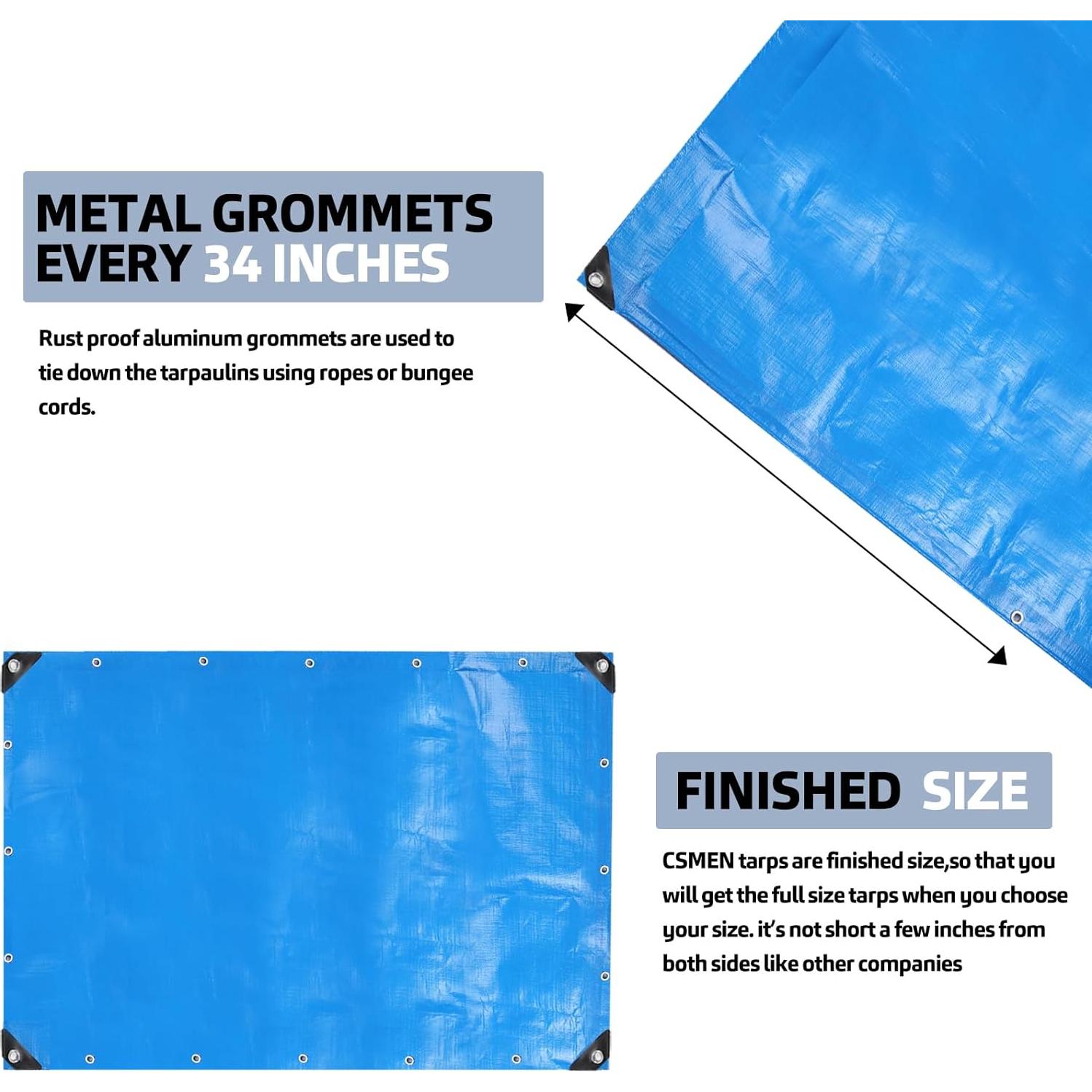 Tarp Heay Duty Waterproof 10x18ft,Blue Tarp Cover Plastic Poly Tarpaulin for Outdoor Cover,Emergency Rain,Roof, Pool, Boat,Camping - Multipurpose with 11Mil Thickness