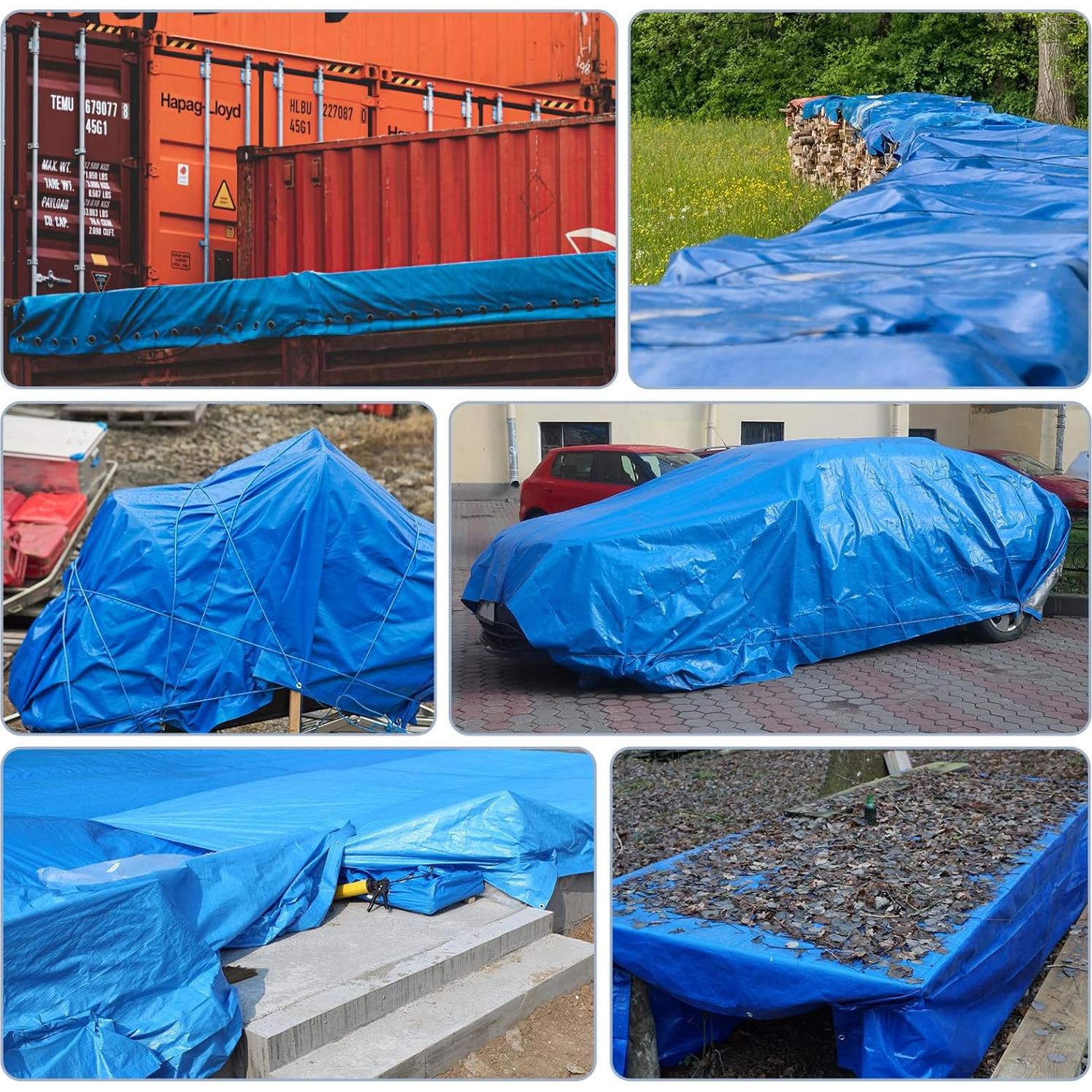 Tarp Heay Duty Waterproof 10x18ft,Blue Tarp Cover Plastic Poly Tarpaulin for Outdoor Cover,Emergency Rain,Roof, Pool, Boat,Camping - Multipurpose with 11Mil Thickness