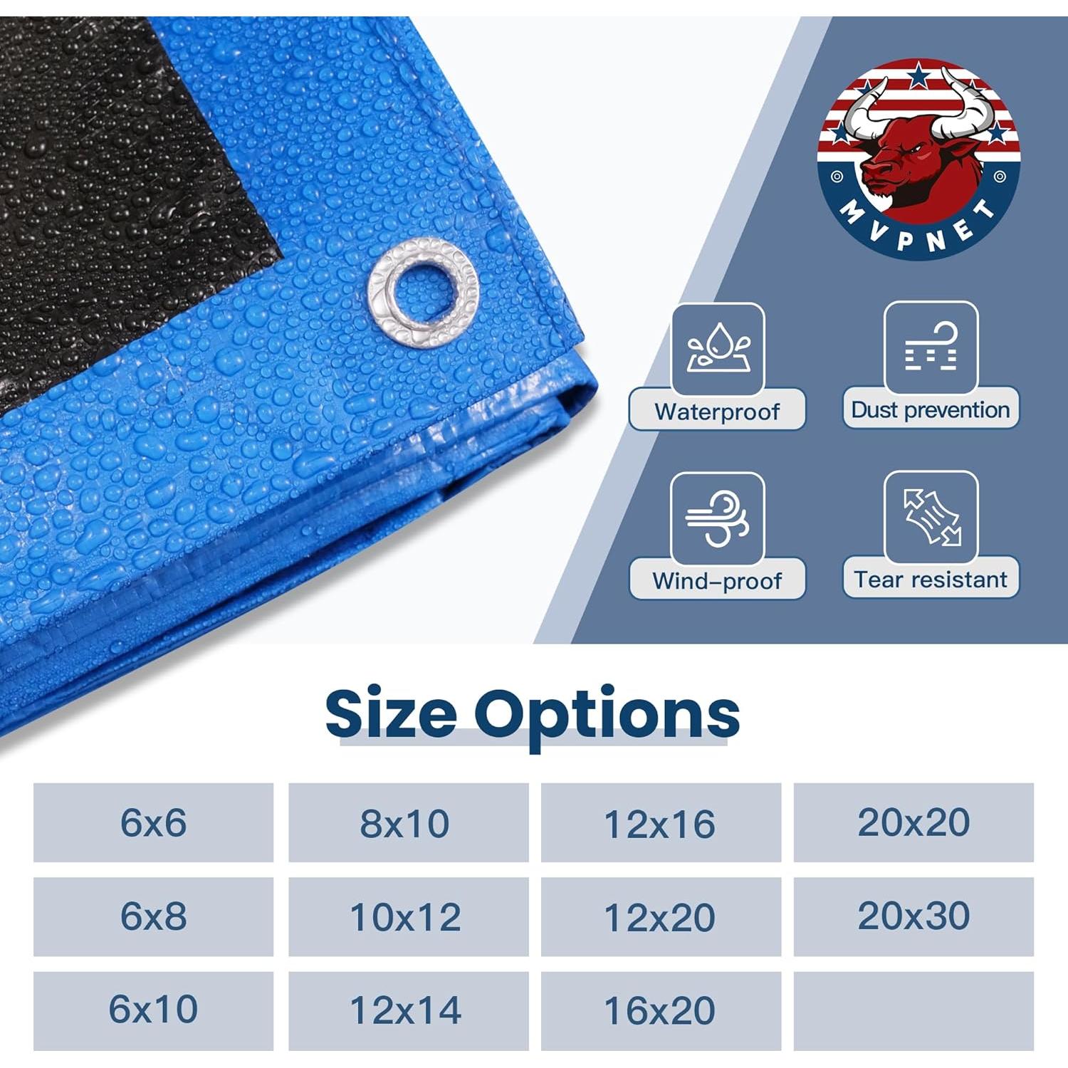 Lona Impermeable MVPNET 6x6 Azul y Negro Resistente UV