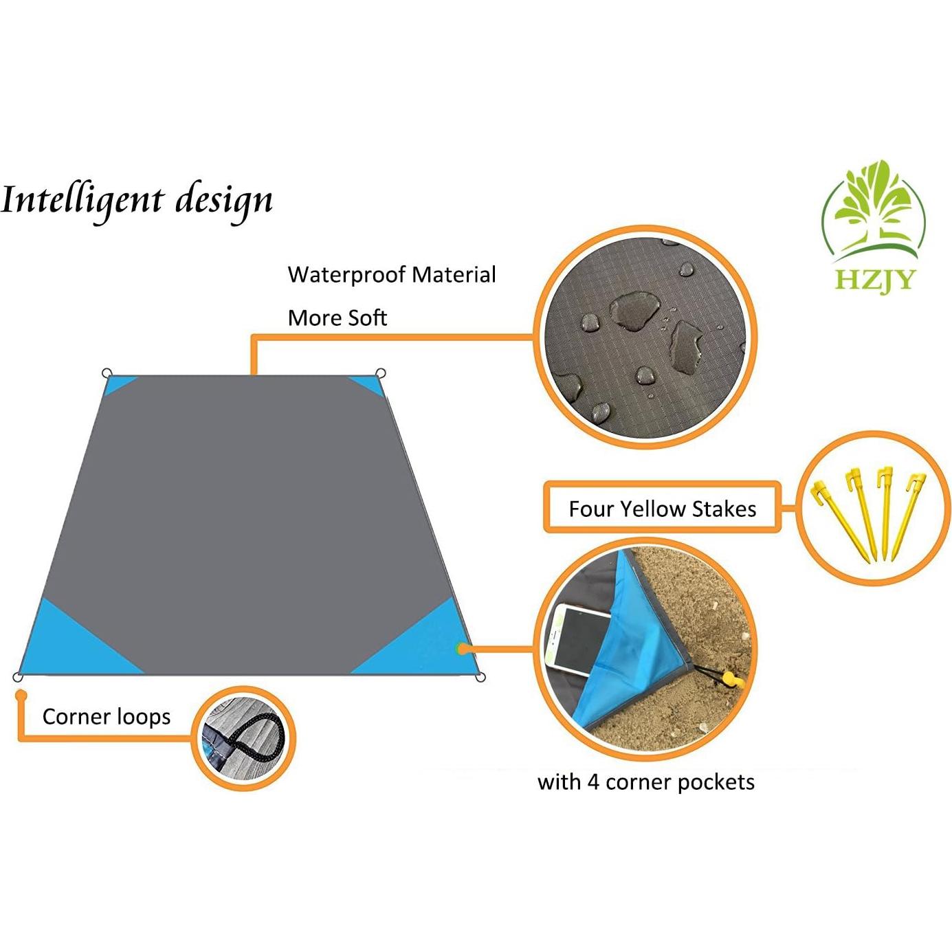 Manta de Playa HZJOYUE 180x140 cm Impermeable y Ligera