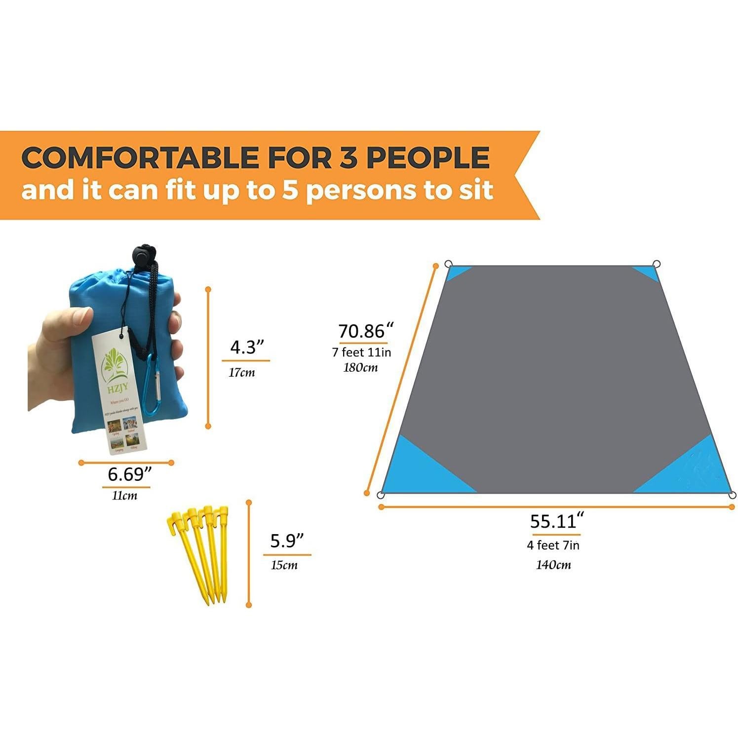 Manta de Playa HZJOYUE 180x140 cm Impermeable y Ligera