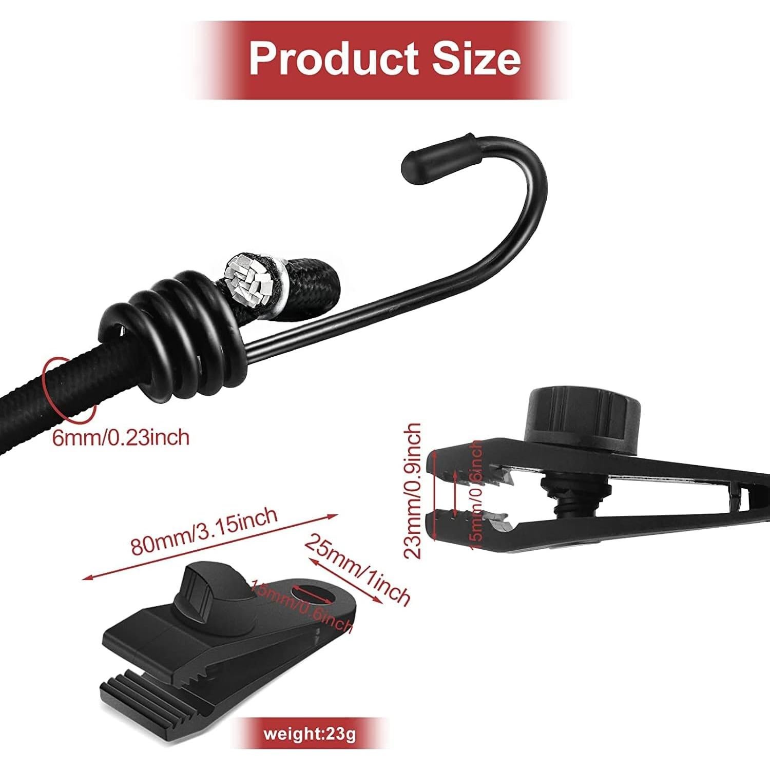 Cuerdas Bungee Vashly 30 cm con Ganchos y Clips - Paquete de 10