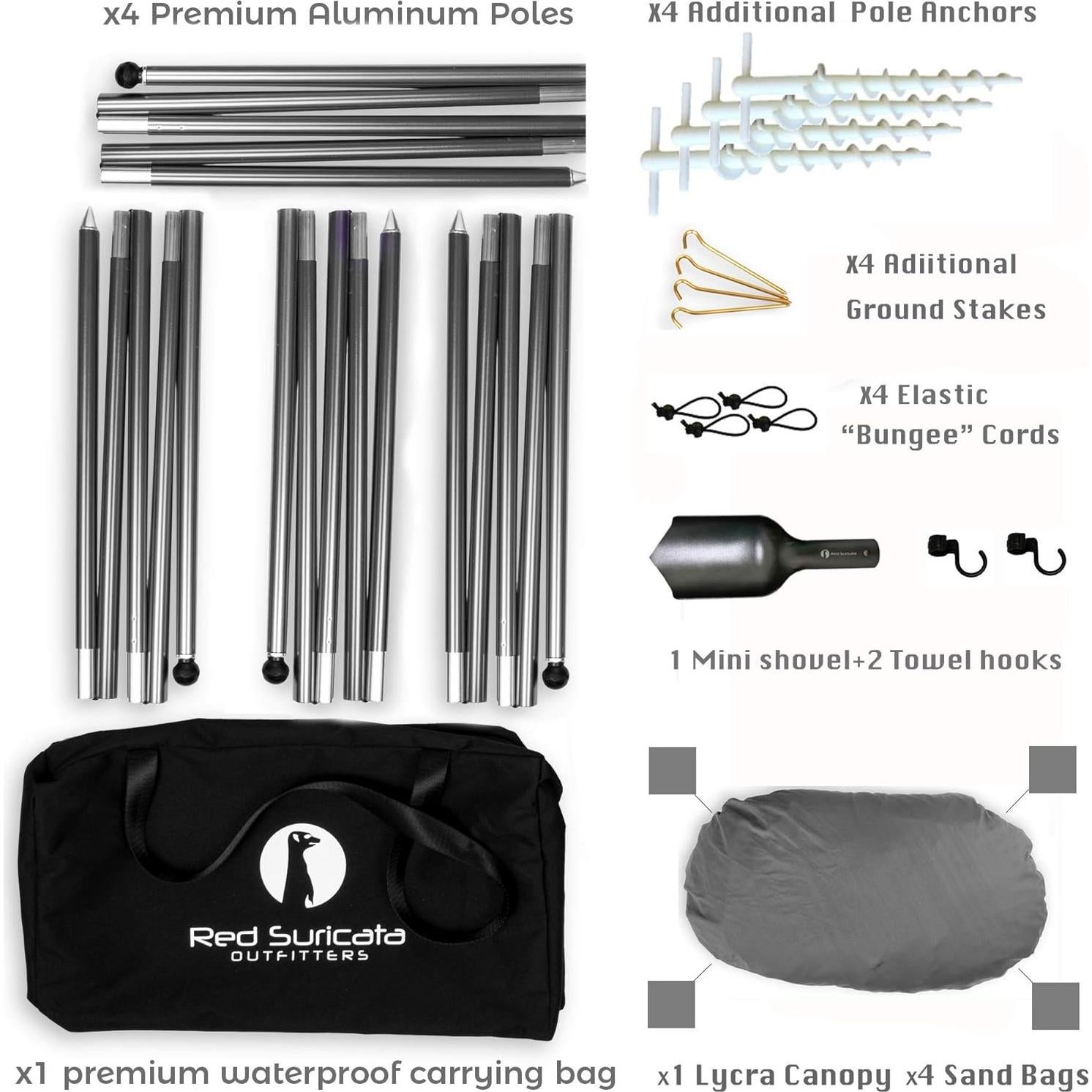 Toldo de Playa Red Suricata Grande 3.05x2.74m UPF50 Gris