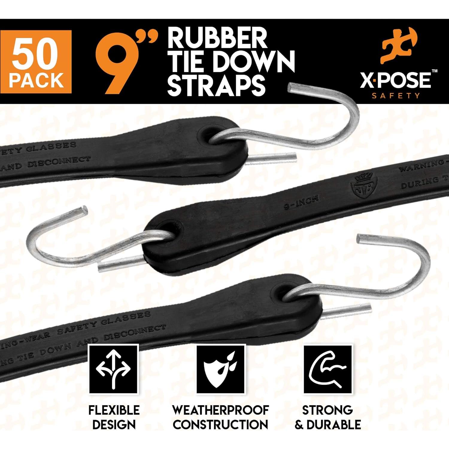 Cuerdas Bungee de Goma Xpose Safety 9" 50 Unidades Negras