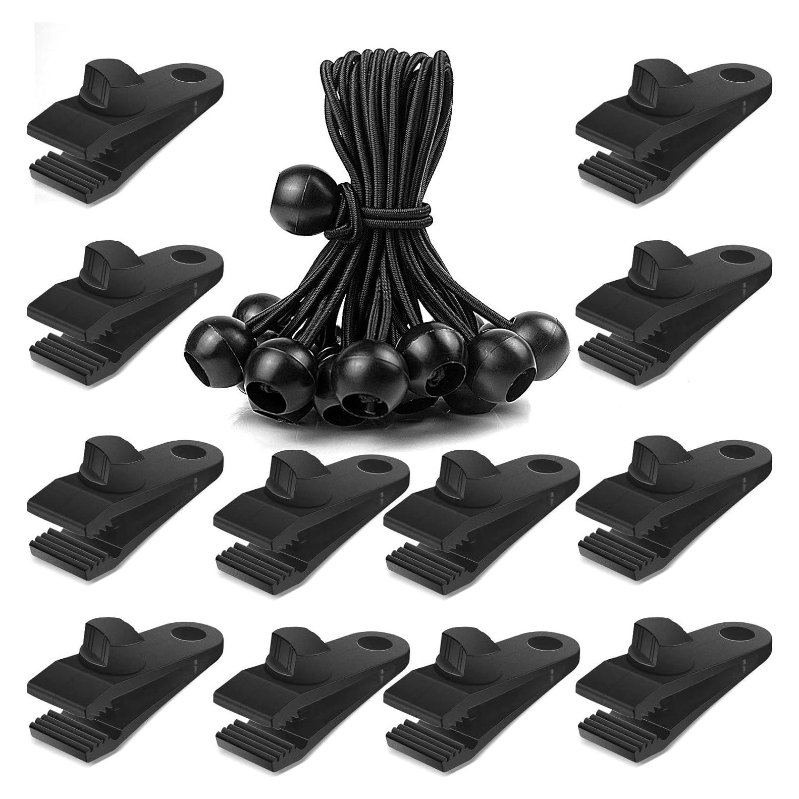 24 Clips de Lona y Cuerdas de Bungee CLIO 6 Pulgadas