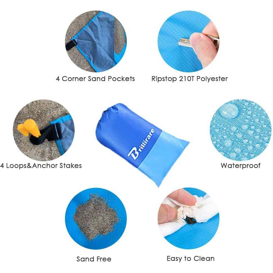Manta de Playa Impermeable BRILLIRARE 279x216 cm a Prueba de Arena