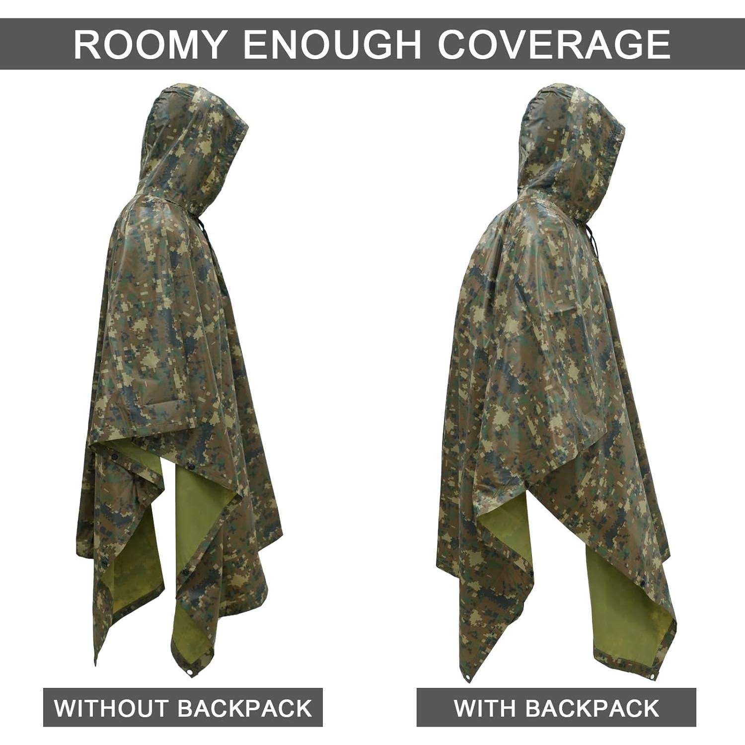 LOOGU Camo Rain Poncho with Hood Waterproof Lightweight Raincoat Rain Gear Men Women Outdoor Camping Hunting Hiking Fishing