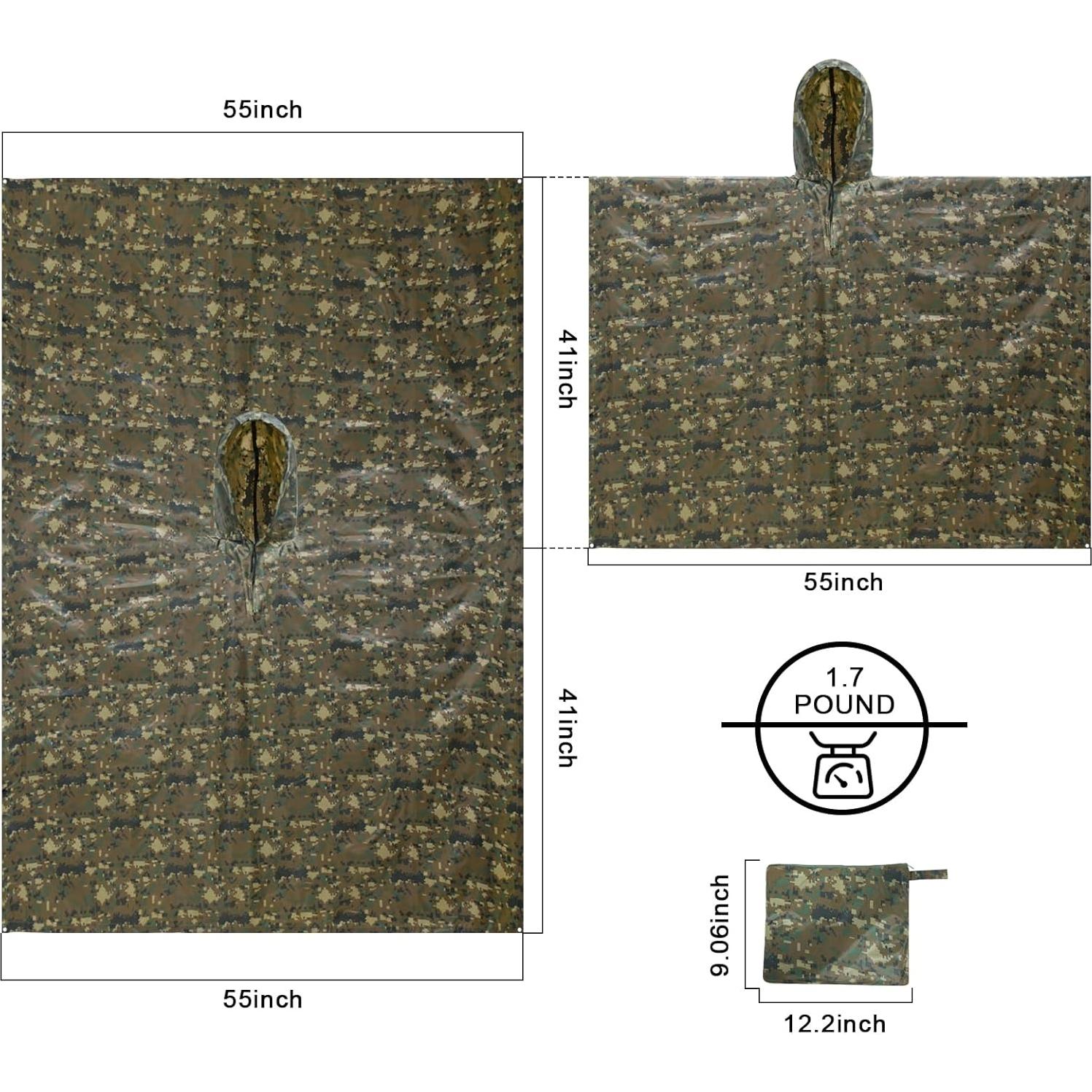 LOOGU Camo Rain Poncho with Hood Waterproof Lightweight Raincoat Rain Gear Men Women Outdoor Camping Hunting Hiking Fishing